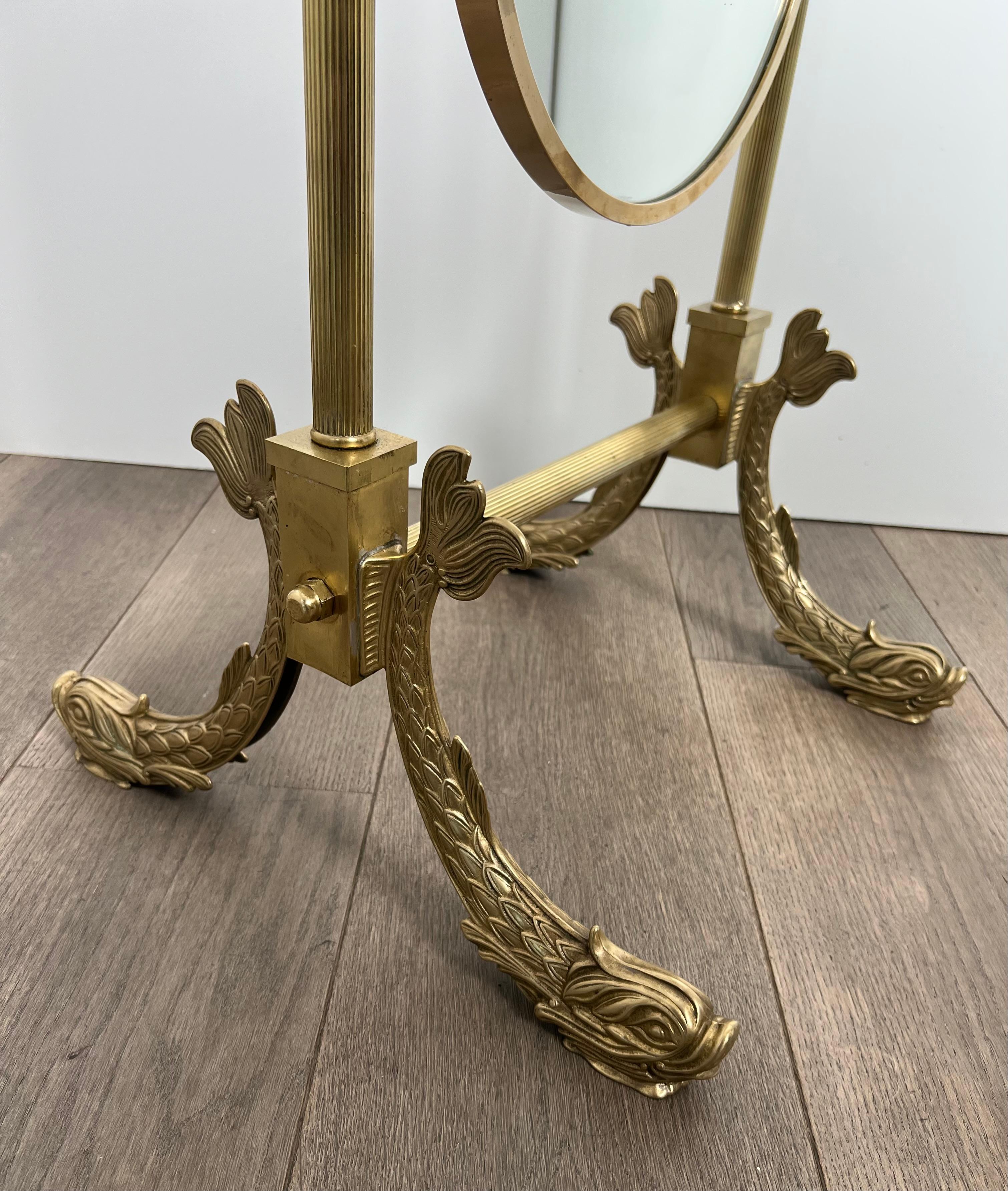 Neoclassical Style Brass Psyche Mirror with Dolphins Base. by Maison Jansen 11