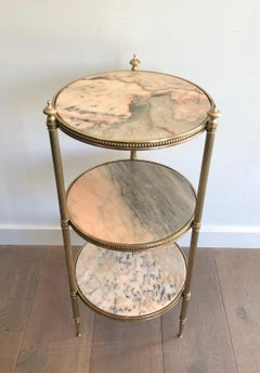 Neoclassical Style Brass Side Table with 3 Marble Shelves, French, Maison Jansen
