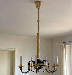 Austrian Brass Silk Seven-Light Chandelier, Austria, 1930s