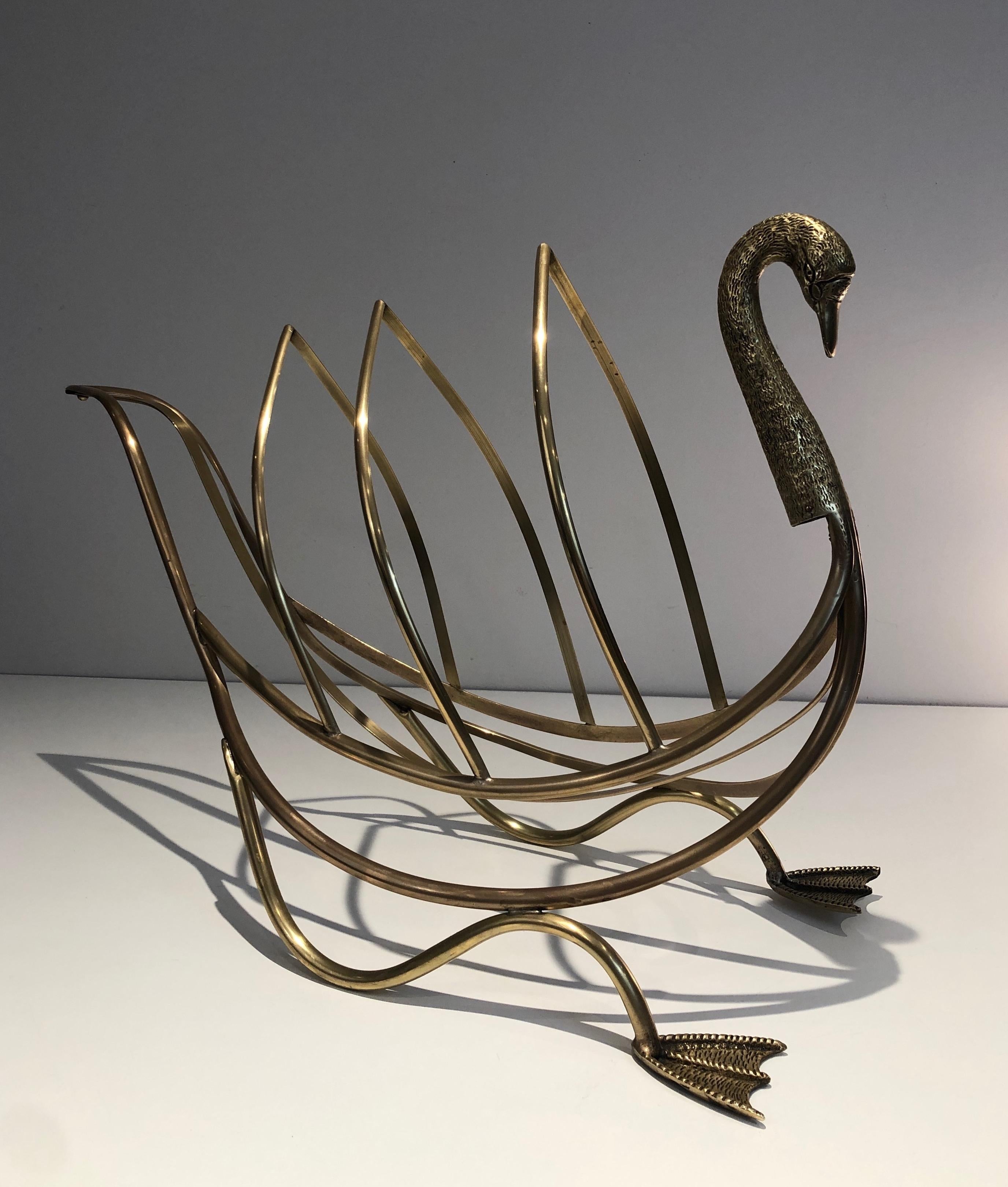 Neoclassical Style Brass Swan Magazine Rack, Italy in the Style of Maison Jansen For Sale 7