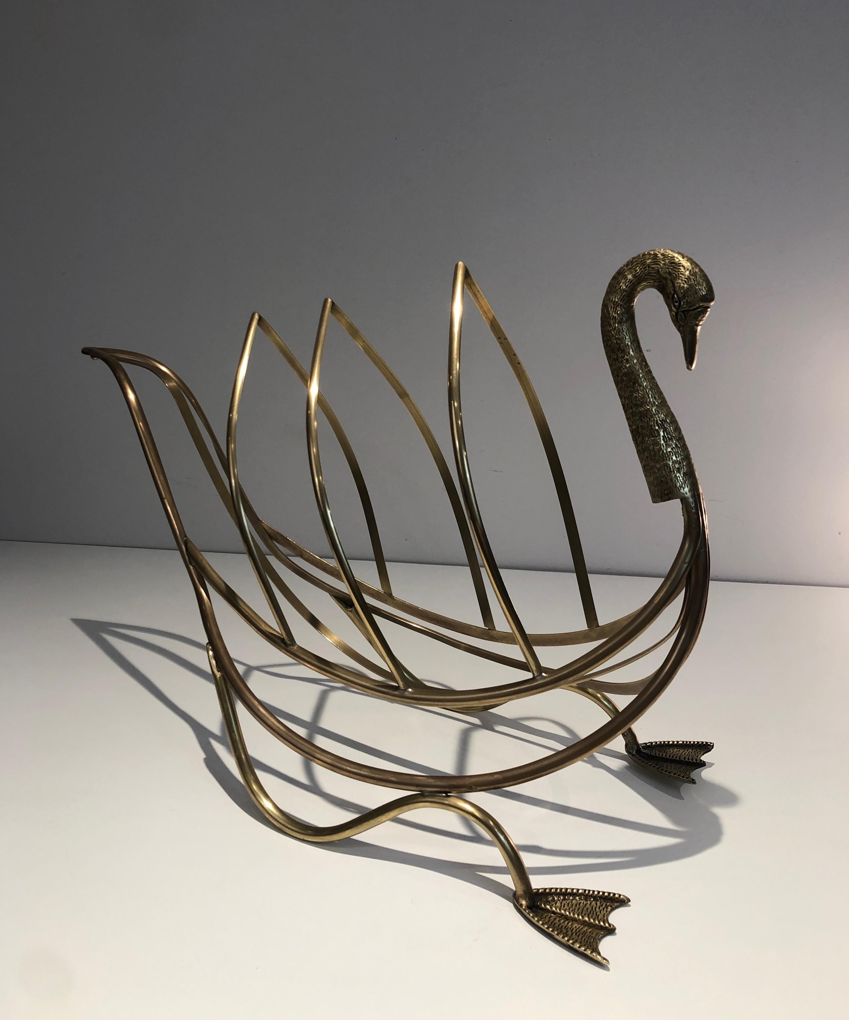 Neoclassical Style Brass Swan Magazine Rack, Italy in the Style of Maison Jansen For Sale 11