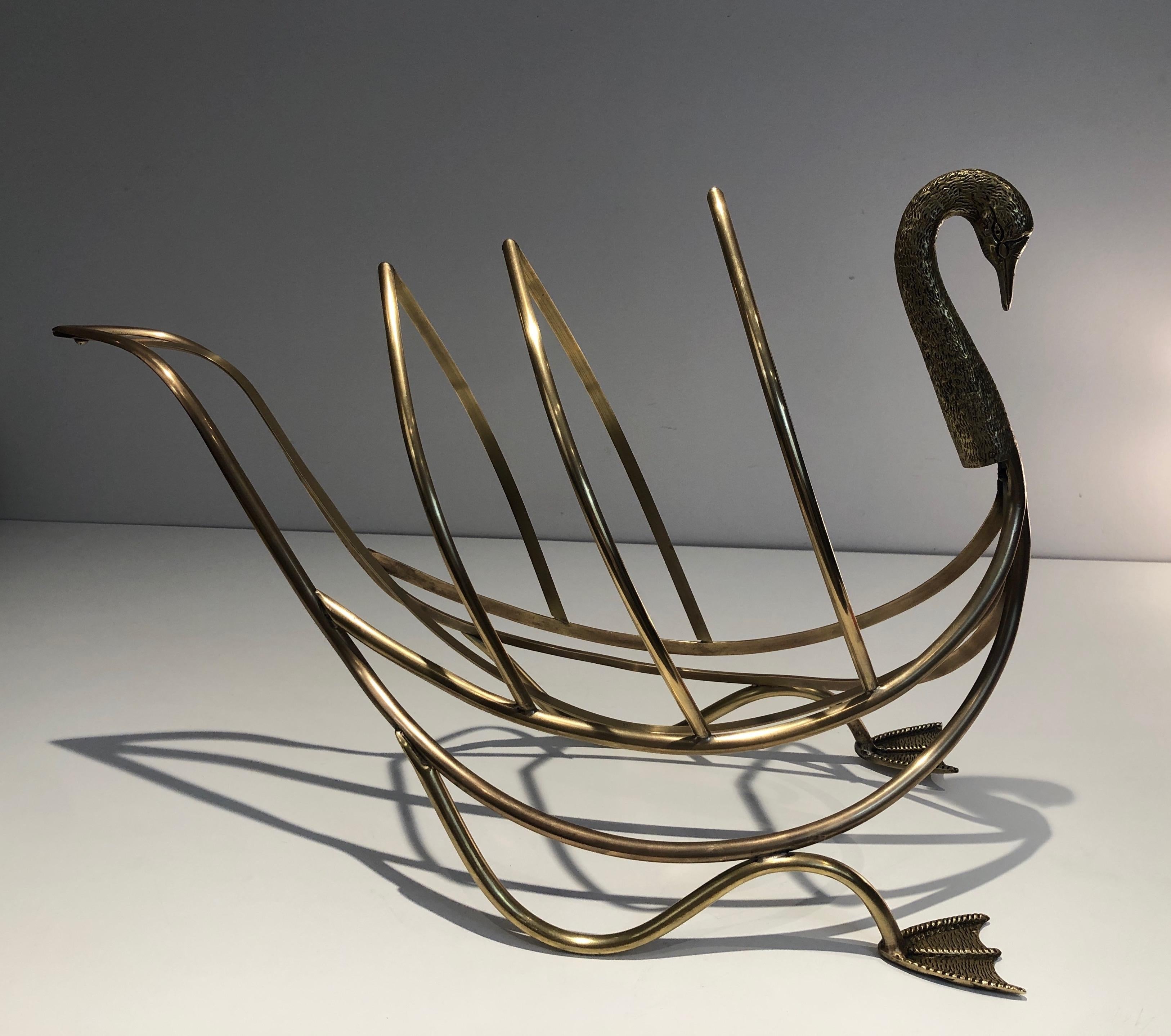 Neoclassical Style Brass Swan Magazine Rack, Italy in the Style of Maison Jansen For Sale 13