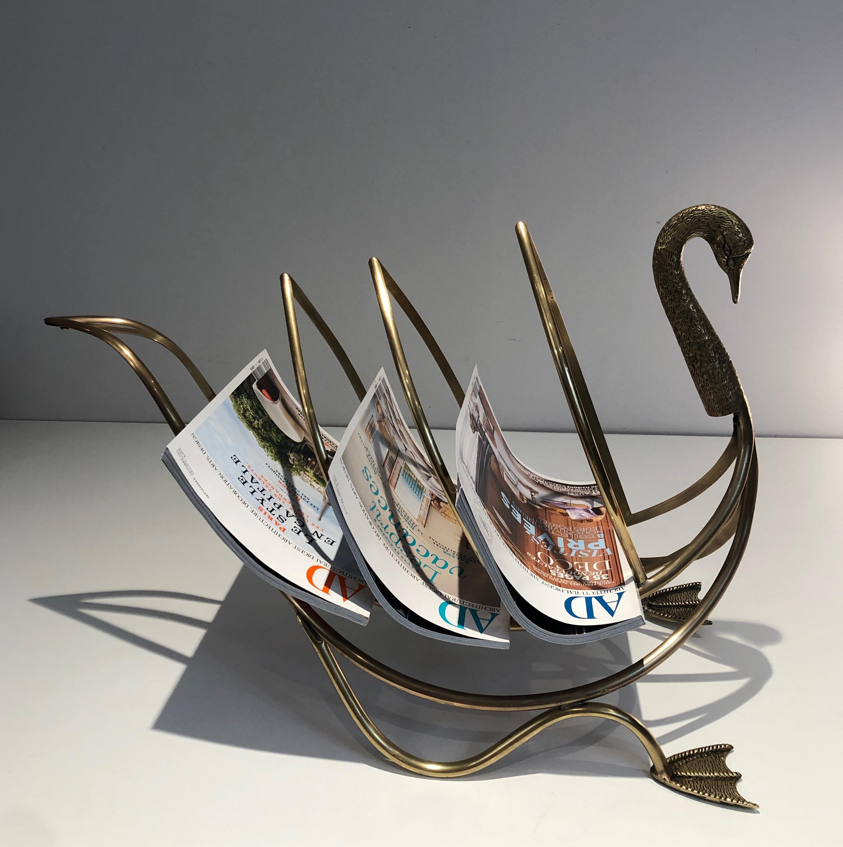 Neoclassical Style Brass Swan Magazine Rack, Italy in the Style of Maison Jansen For Sale 14