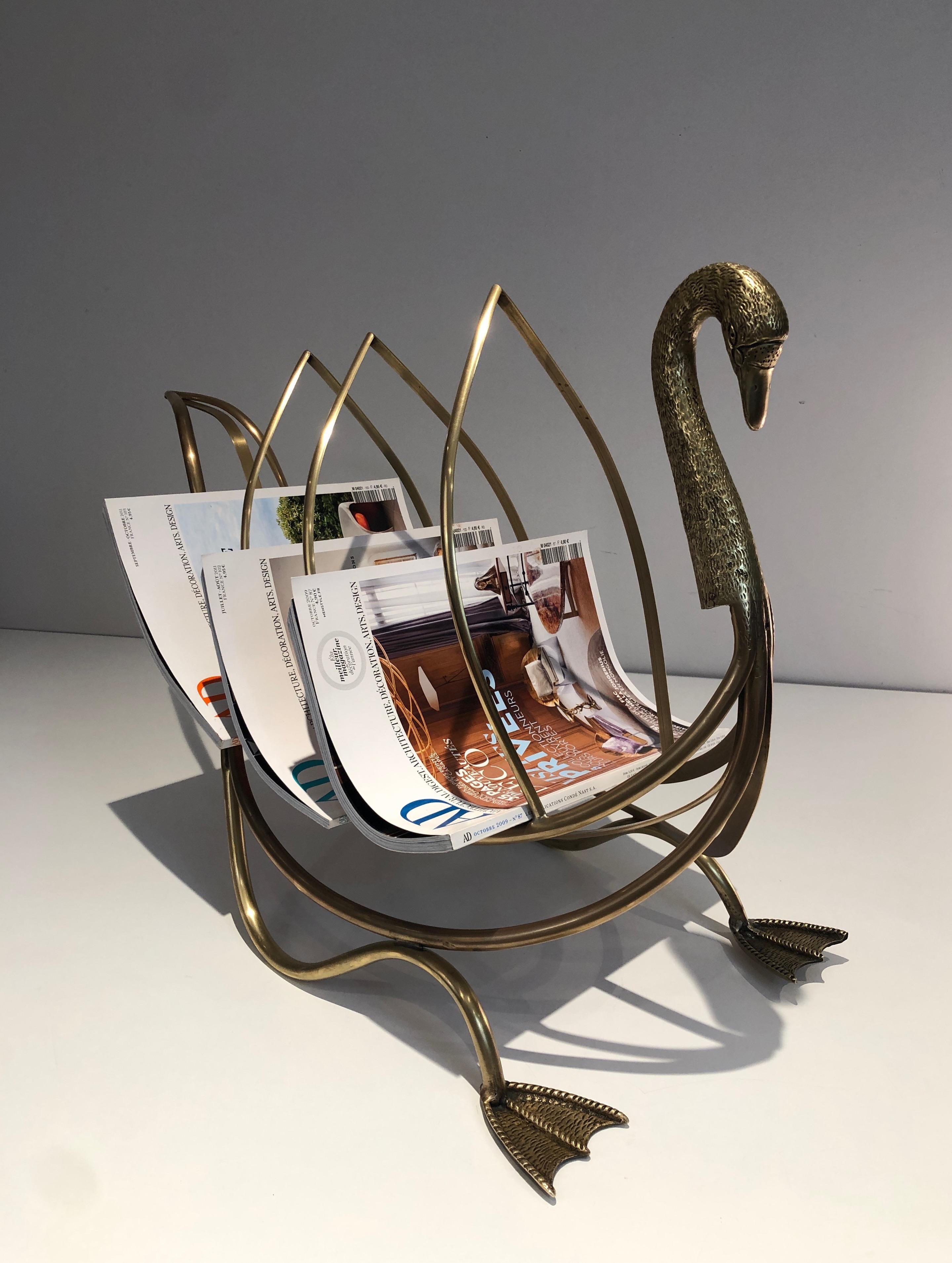 Neoclassical Style Brass Swan Magazine Rack, Italy in the Style of Maison Jansen For Sale 15