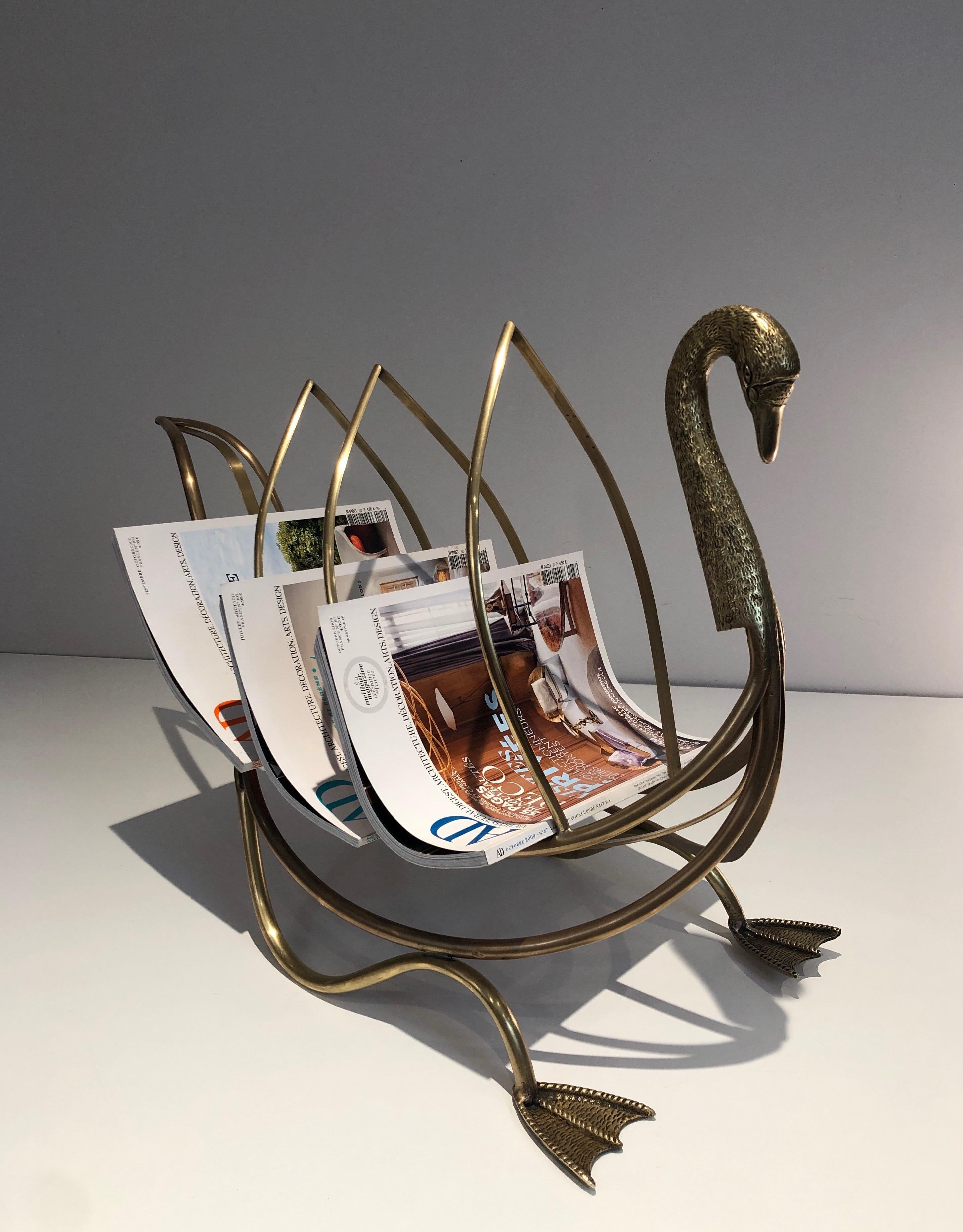 French Neoclassical Style Brass Swan Magazine Rack, Italy in the Style of Maison Jansen For Sale