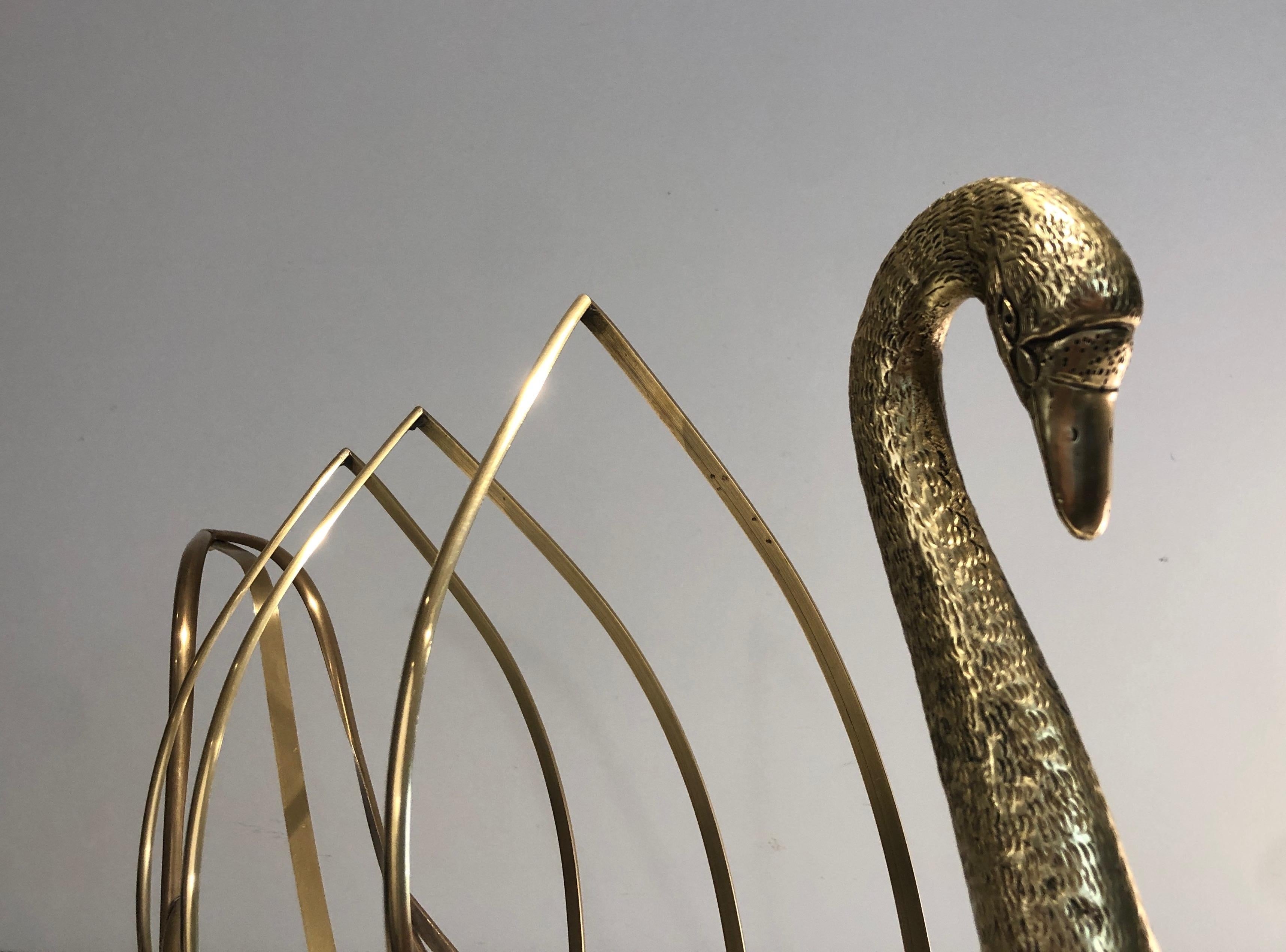 Mid-20th Century Neoclassical Style Brass Swan Magazine Rack, Italy in the Style of Maison Jansen For Sale