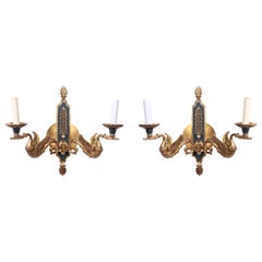 Neoclassical Style Brass Wall Sconces with Swan Motif