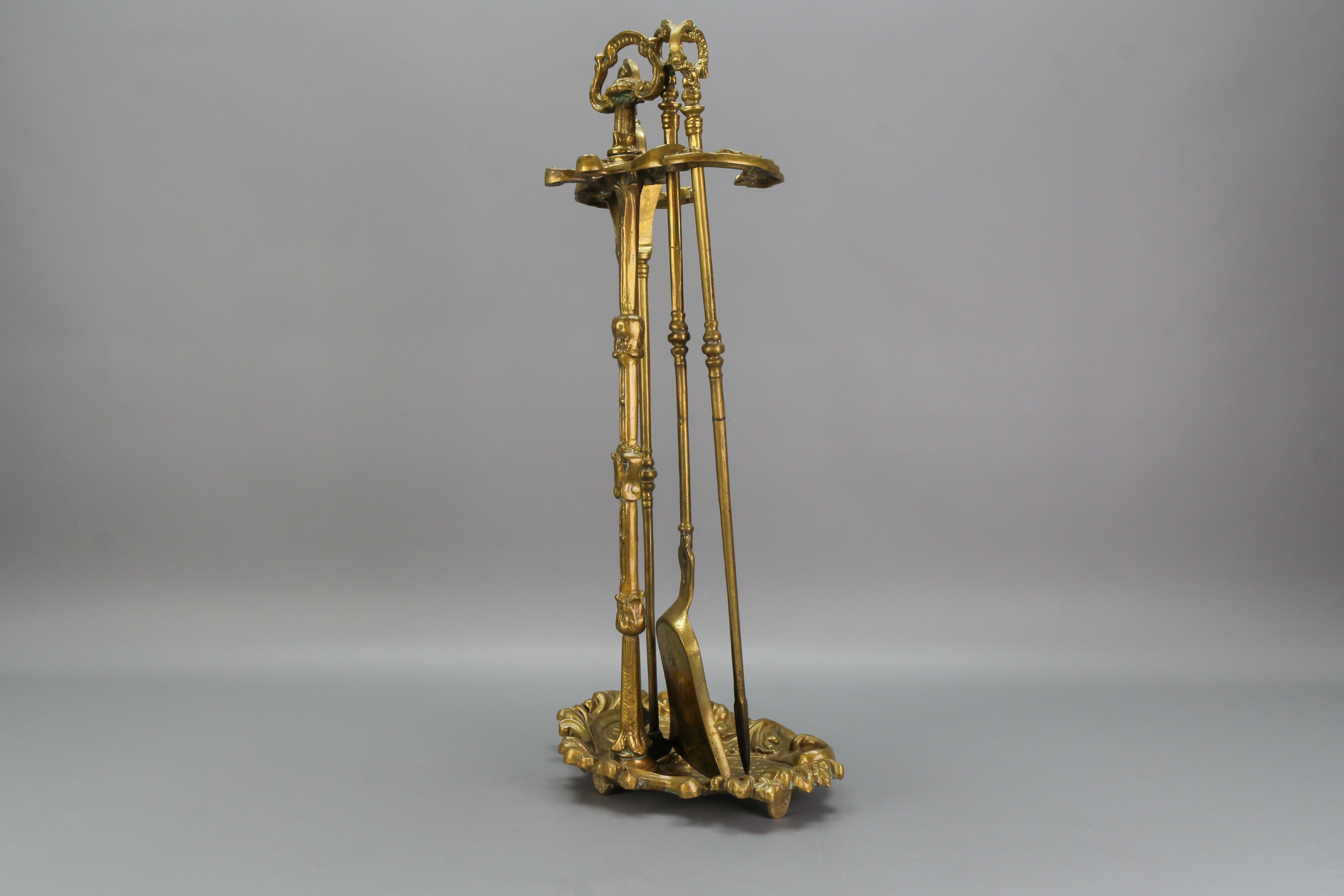 Neoclassical Style Bronze and Brass Fireplace Tool Set, France, 1950s 5