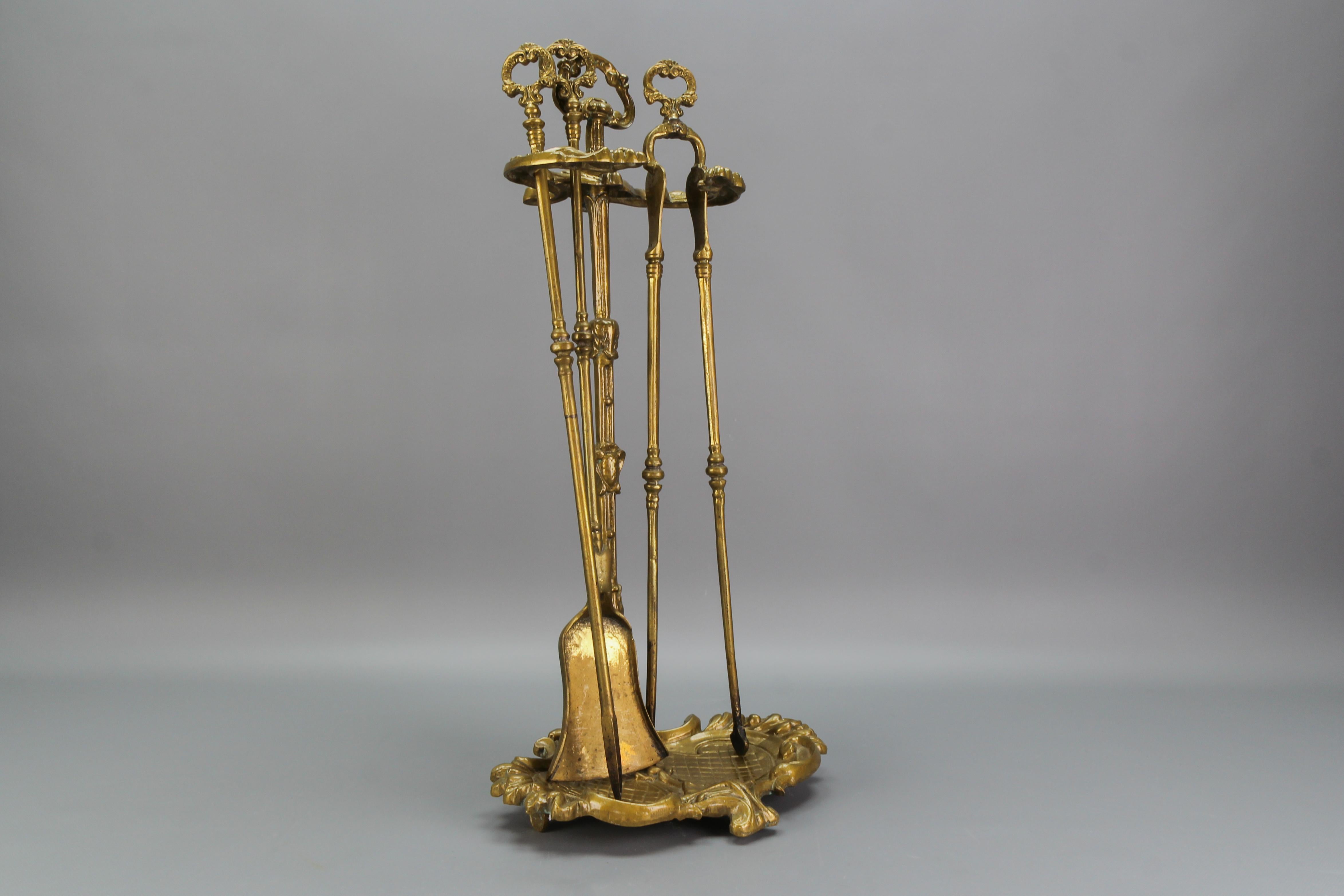 Neoclassical Style Bronze and Brass Fireplace Tool Set, France, 1950s 7