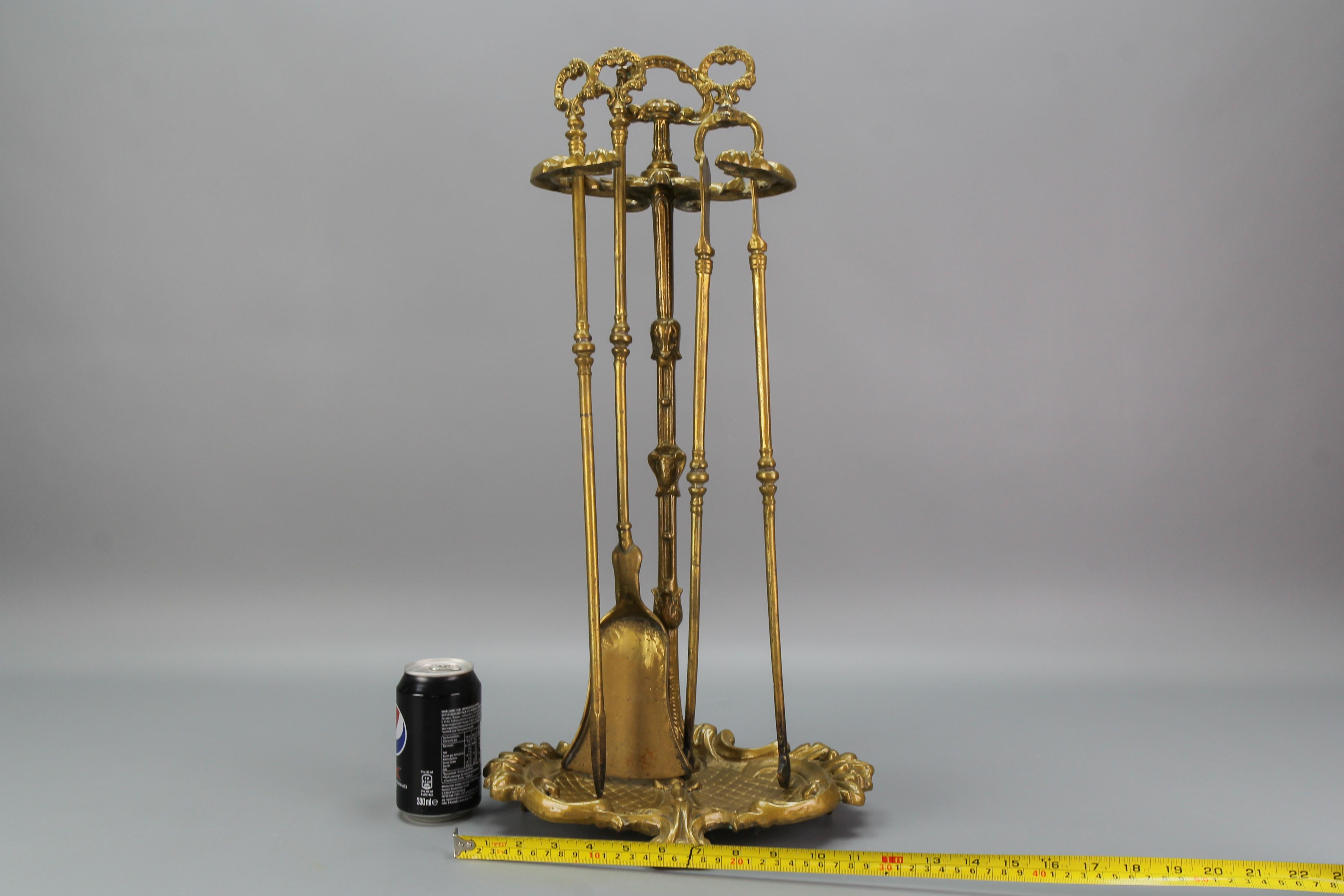 Neoclassical Style Bronze and Brass Fireplace Tool Set, France, 1950s 8