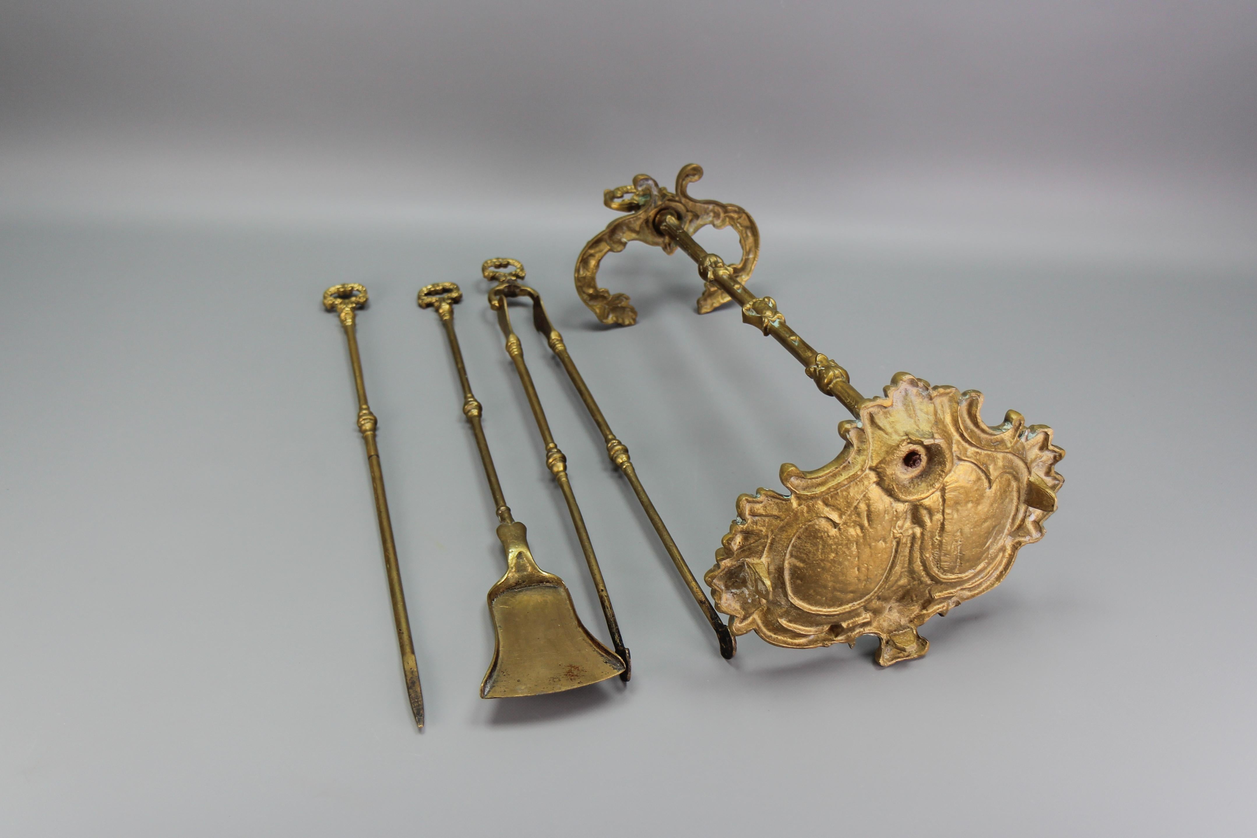 Neoclassical Style Bronze and Brass Fireplace Tool Set, France, 1950s 10