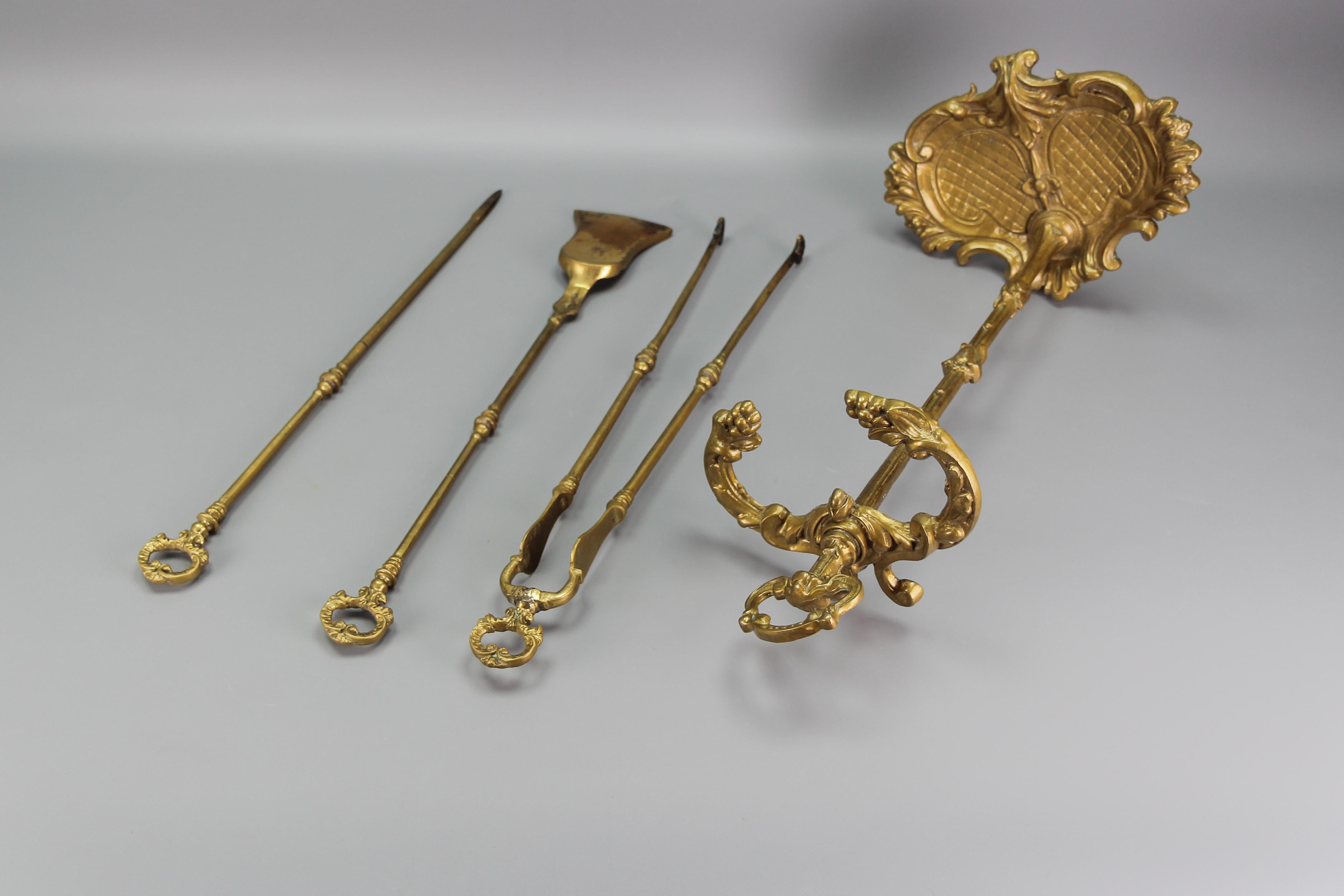 Neoclassical Style Bronze and Brass Fireplace Tool Set, France, 1950s 11