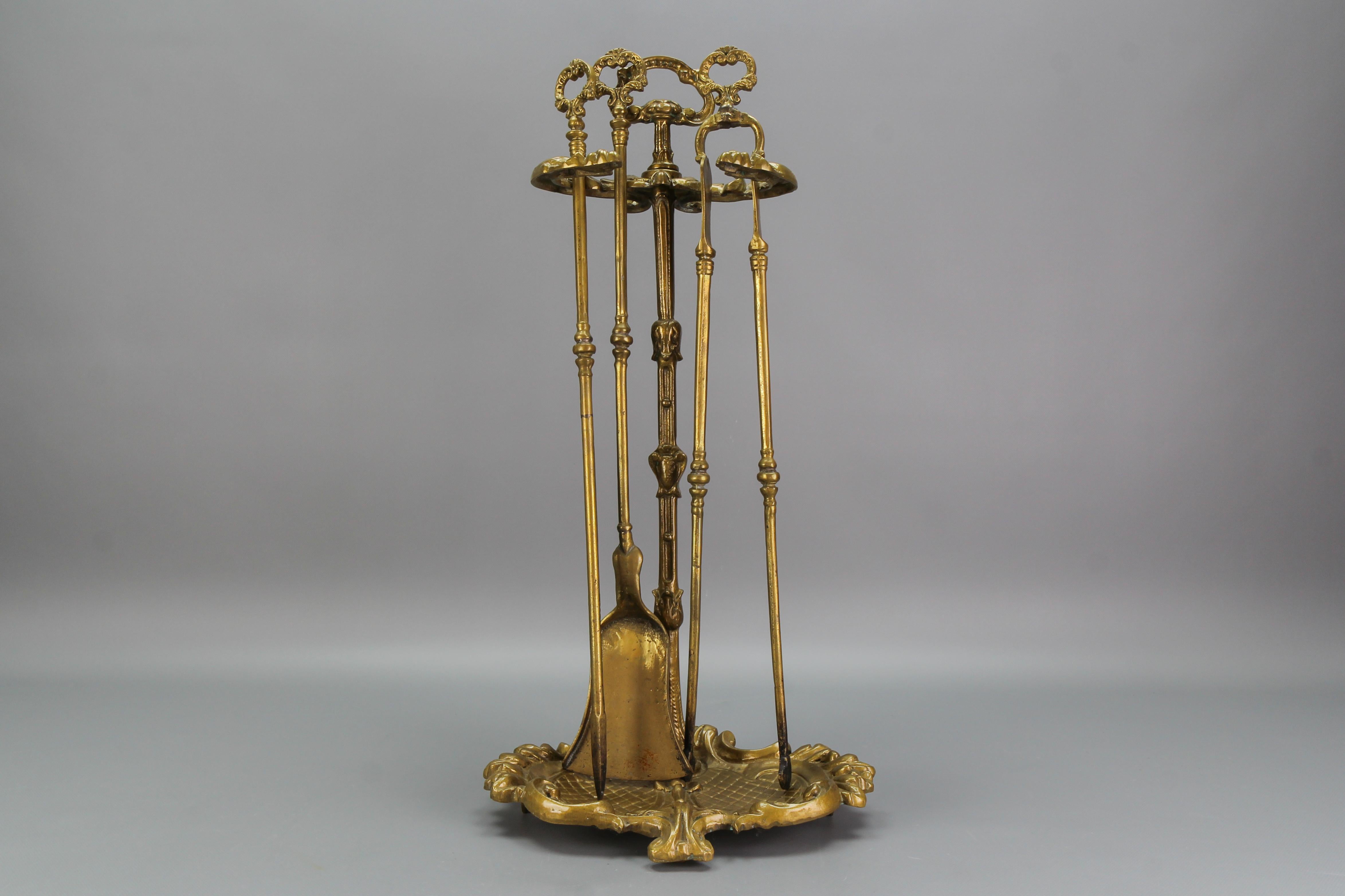 Mid-20th Century Neoclassical Style Bronze and Brass Fireplace Tool Set, France, 1950s