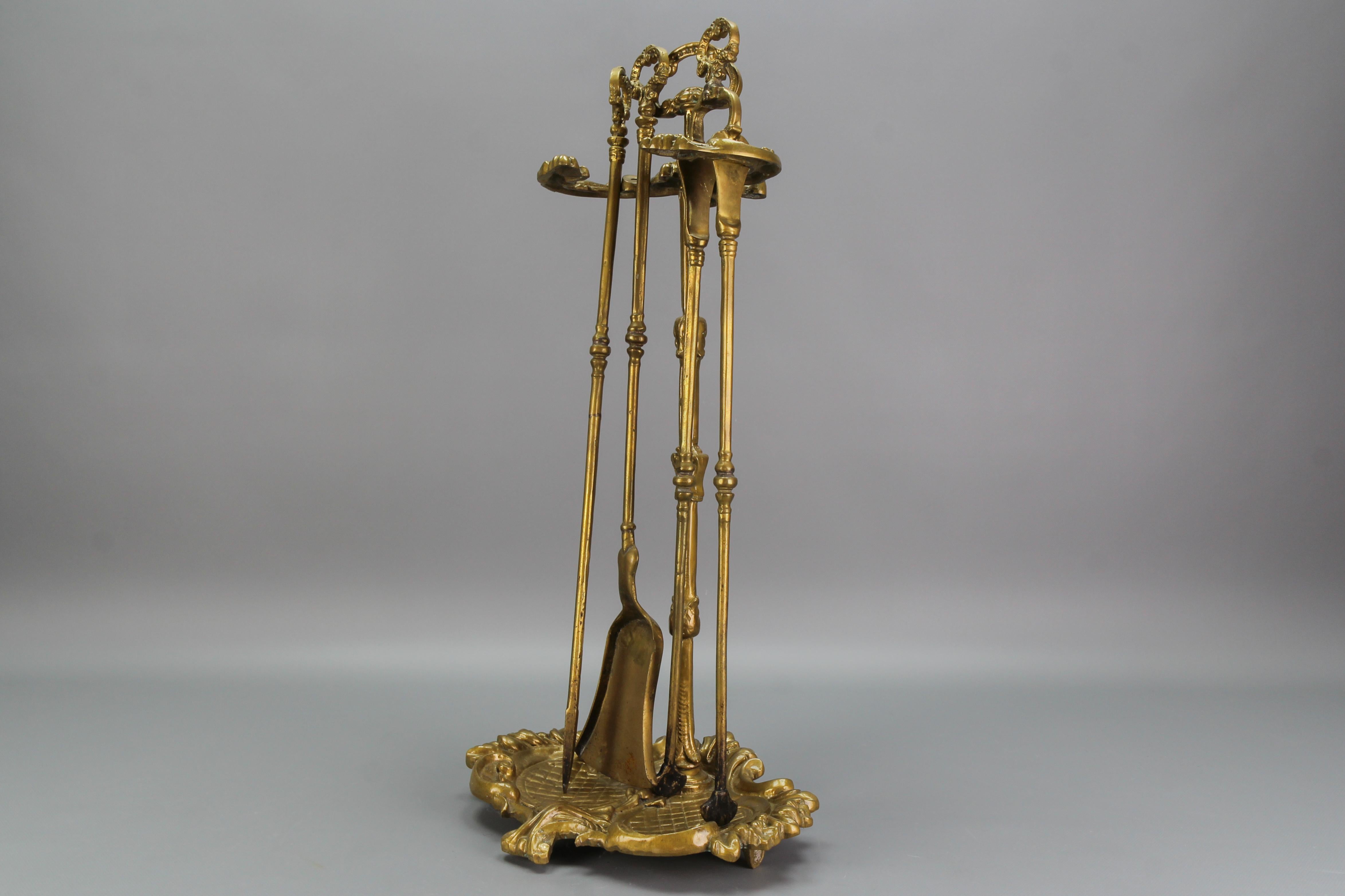 Neoclassical Style Bronze and Brass Fireplace Tool Set, France, 1950s 1