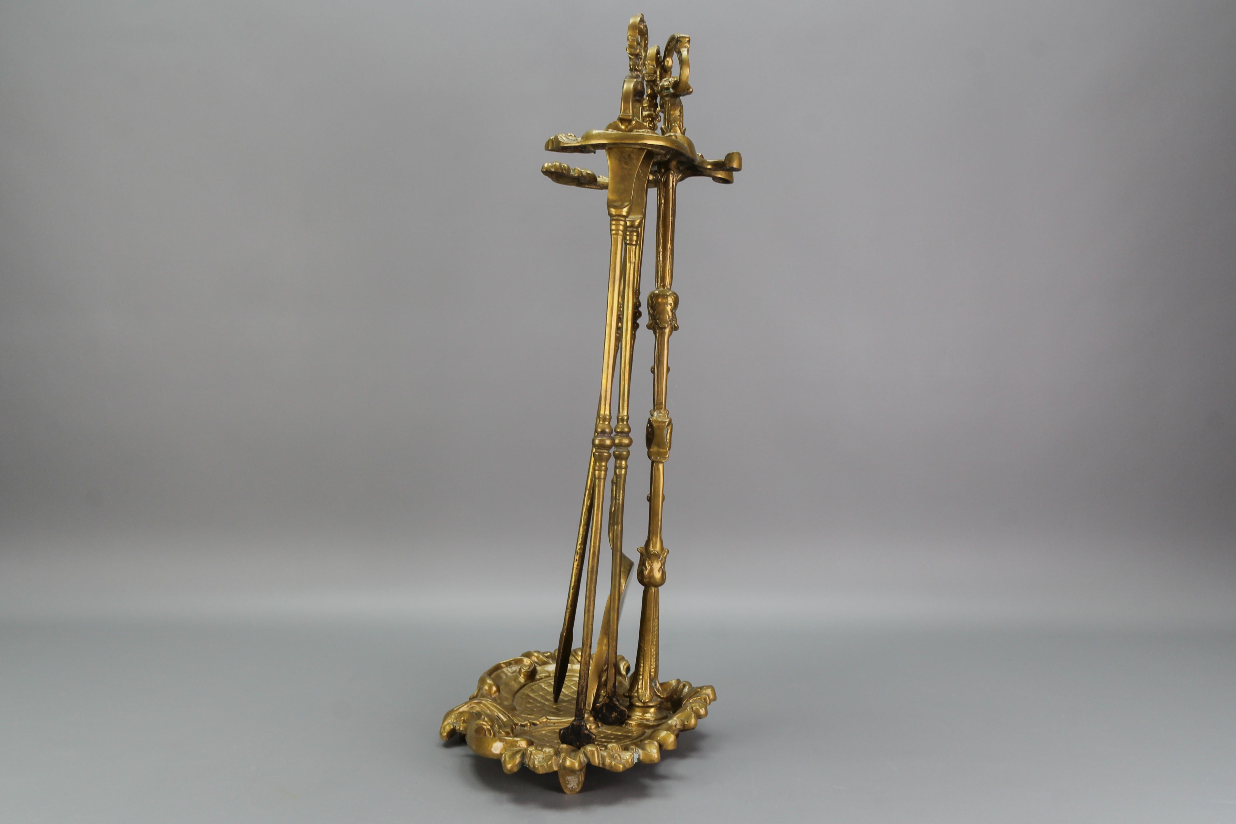 Neoclassical Style Bronze and Brass Fireplace Tool Set, France, 1950s 2