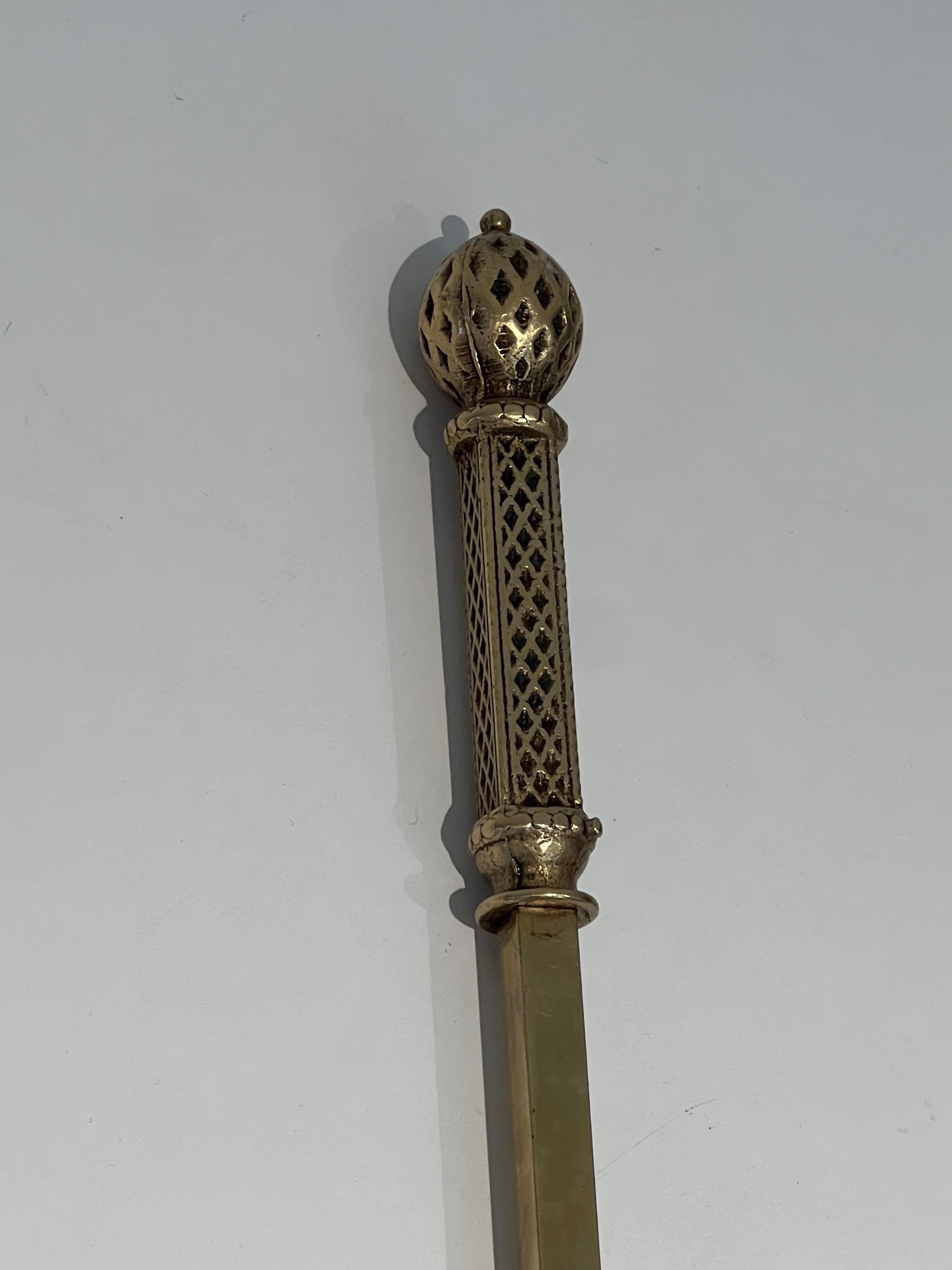 Neoclassical Style Bronze and Brass Fireplace Tools For Sale 4