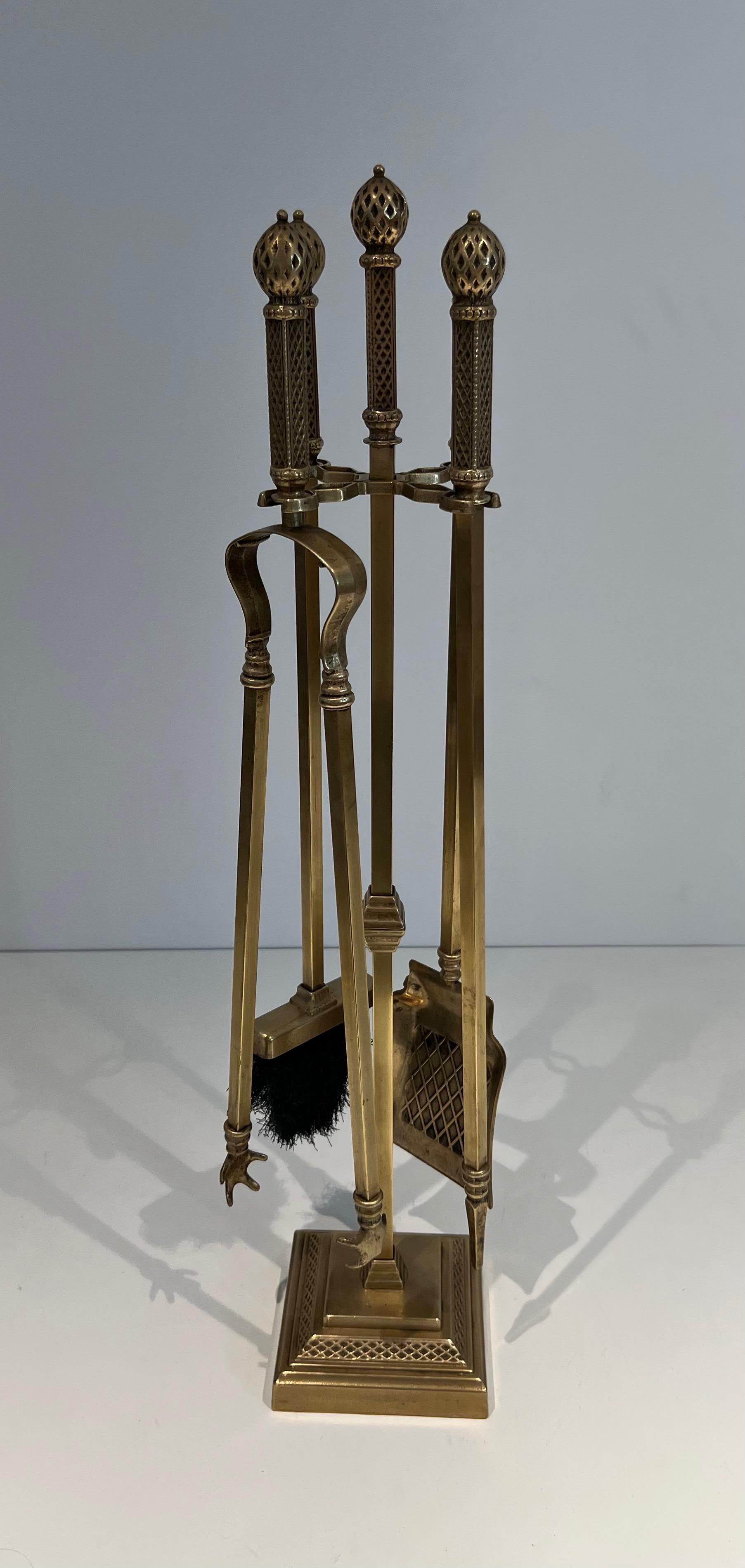Neoclassical Style Bronze and Brass Fireplace Tools For Sale 8