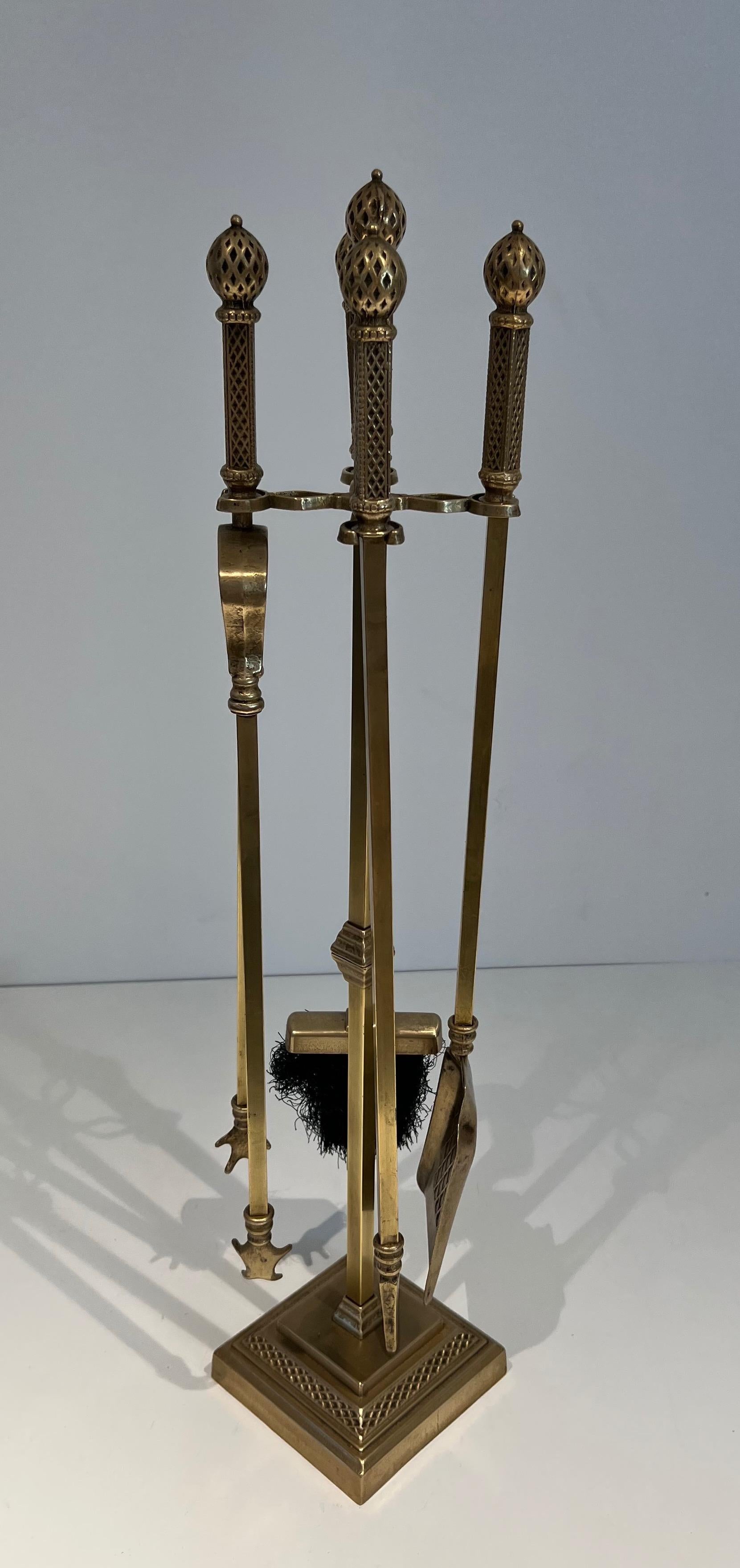 vintage brass duck head fireplace tool set