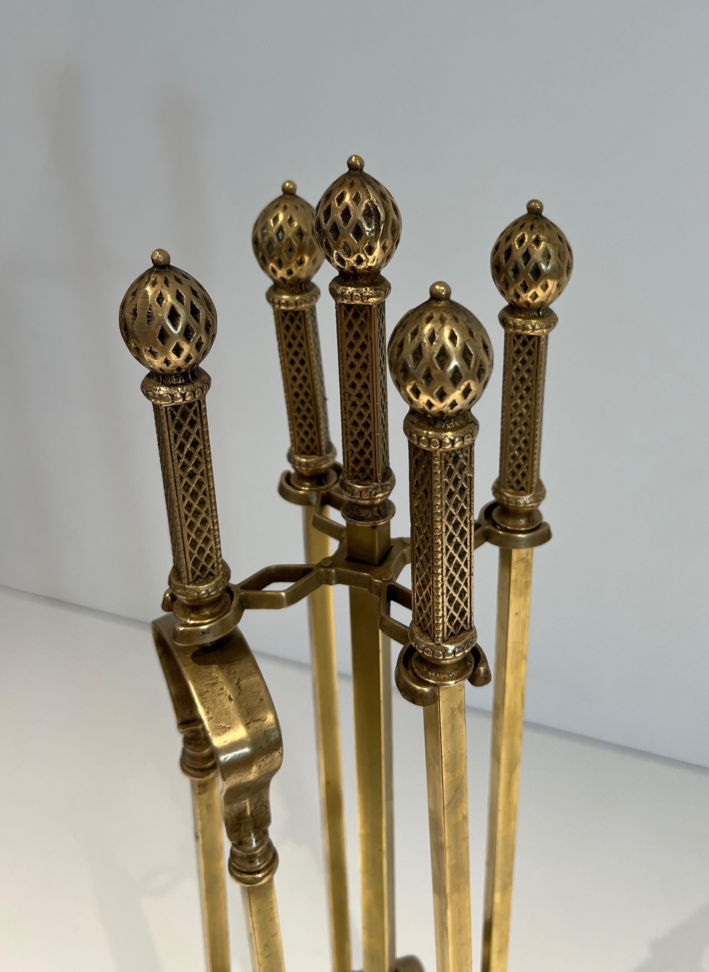French Neoclassical Style Bronze and Brass Fireplace Tools For Sale