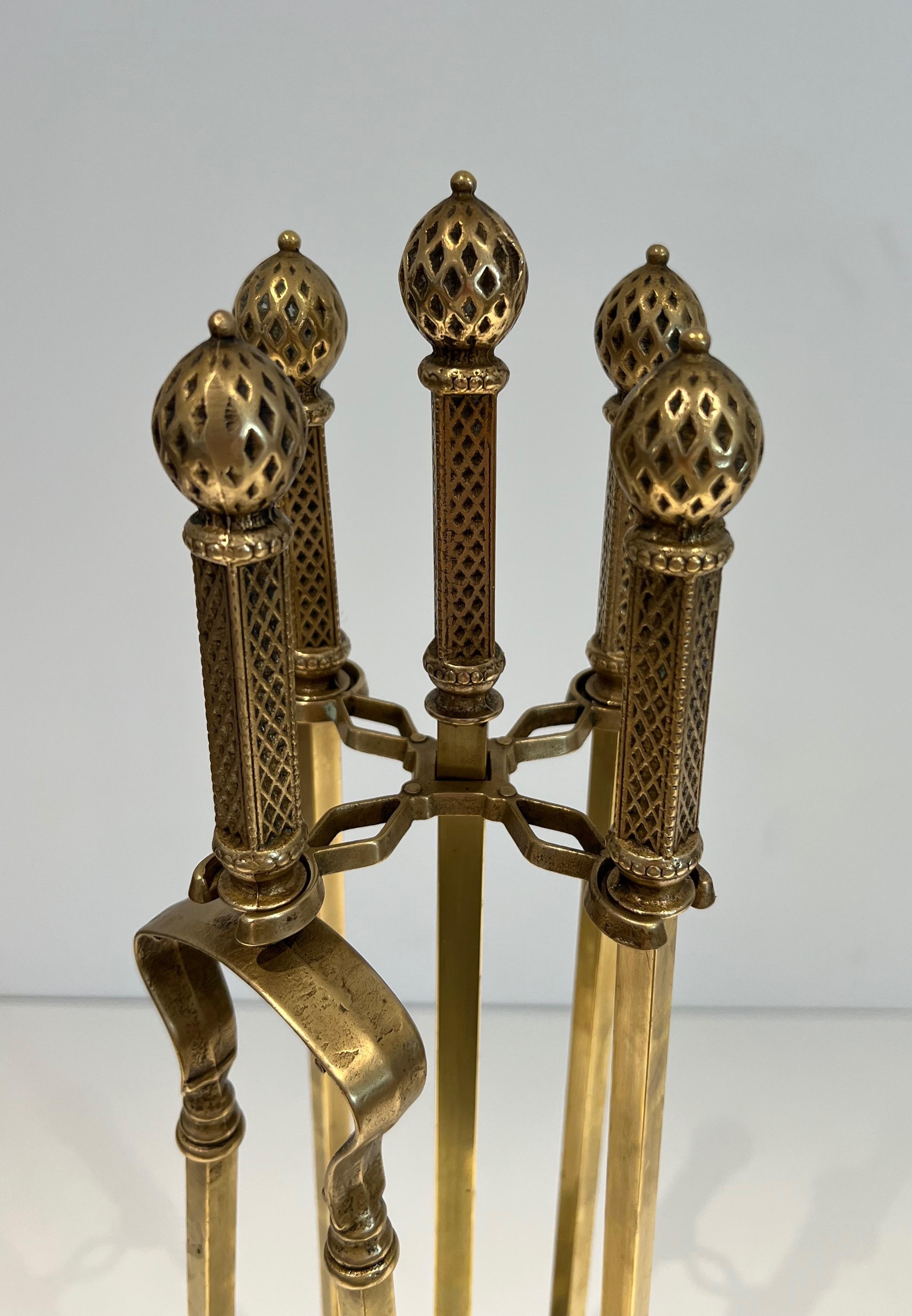Neoclassical Style Bronze and Brass Fireplace Tools For Sale 2