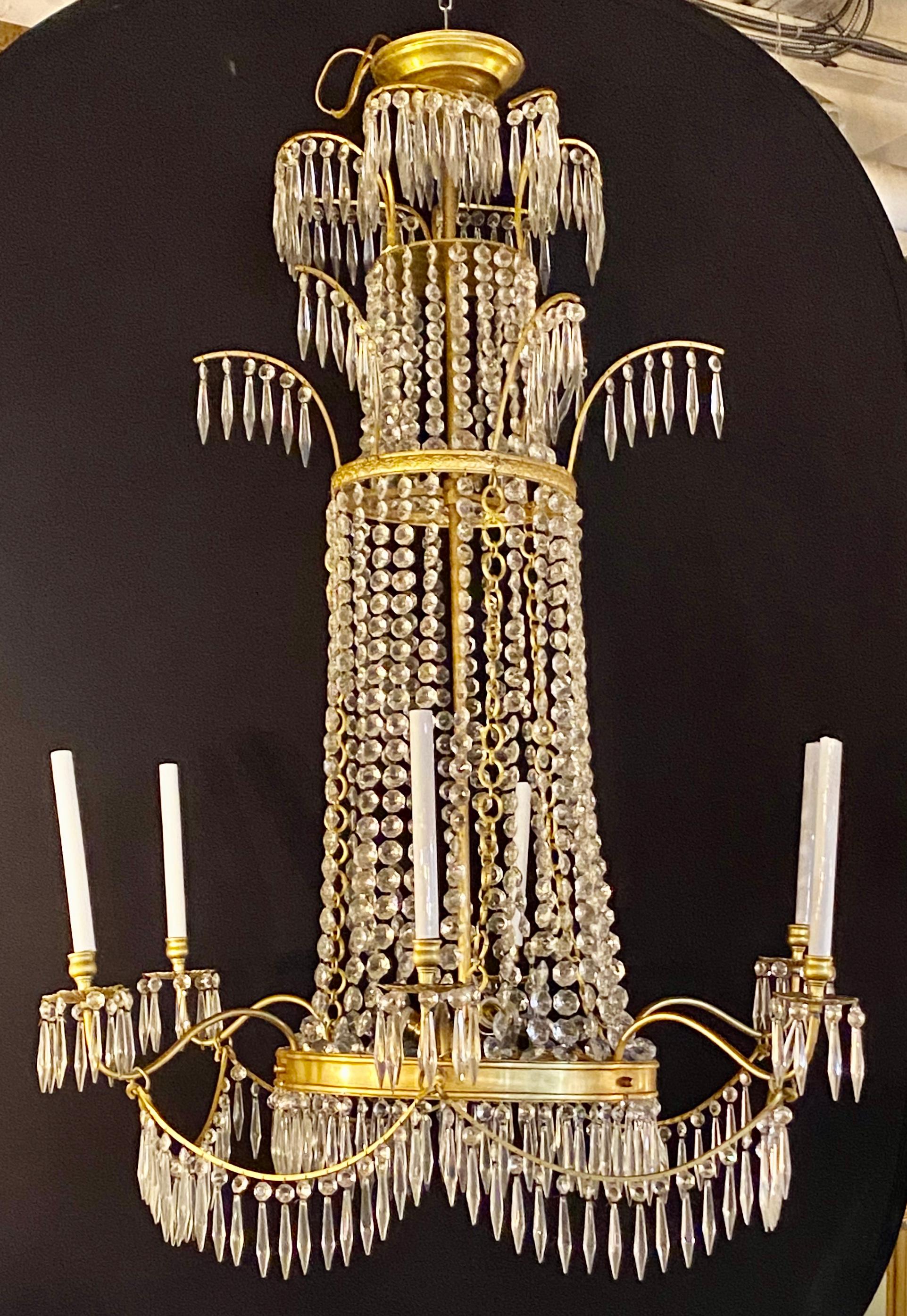 Neoclassical Style Bronze and Crystal Monumental Chandeliers, a Pair In Good Condition For Sale In Stamford, CT