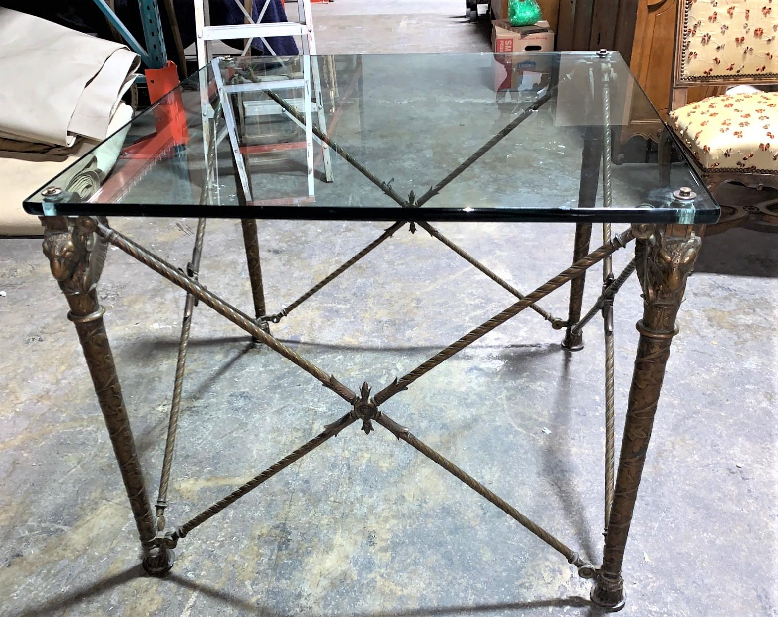 European Neoclassical Style Bronze and Glass Ram's Head Cocktail Table