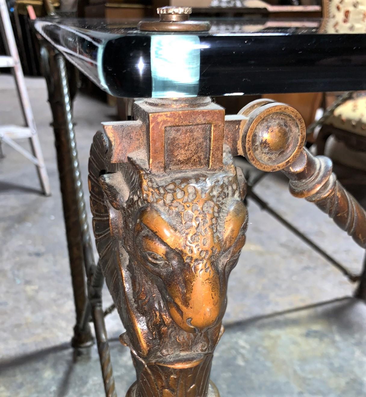 Embossed Neoclassical Style Bronze and Glass Ram's Head Cocktail Table