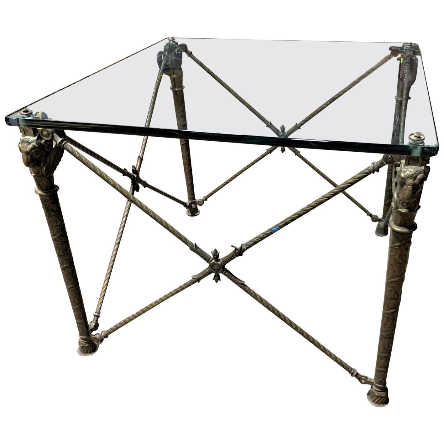 Neoclassical Style Bronze and Glass Ram's Head Cocktail Table