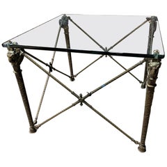 Neoclassical Style Bronze and Glass Ram
s Head Cocktail Table