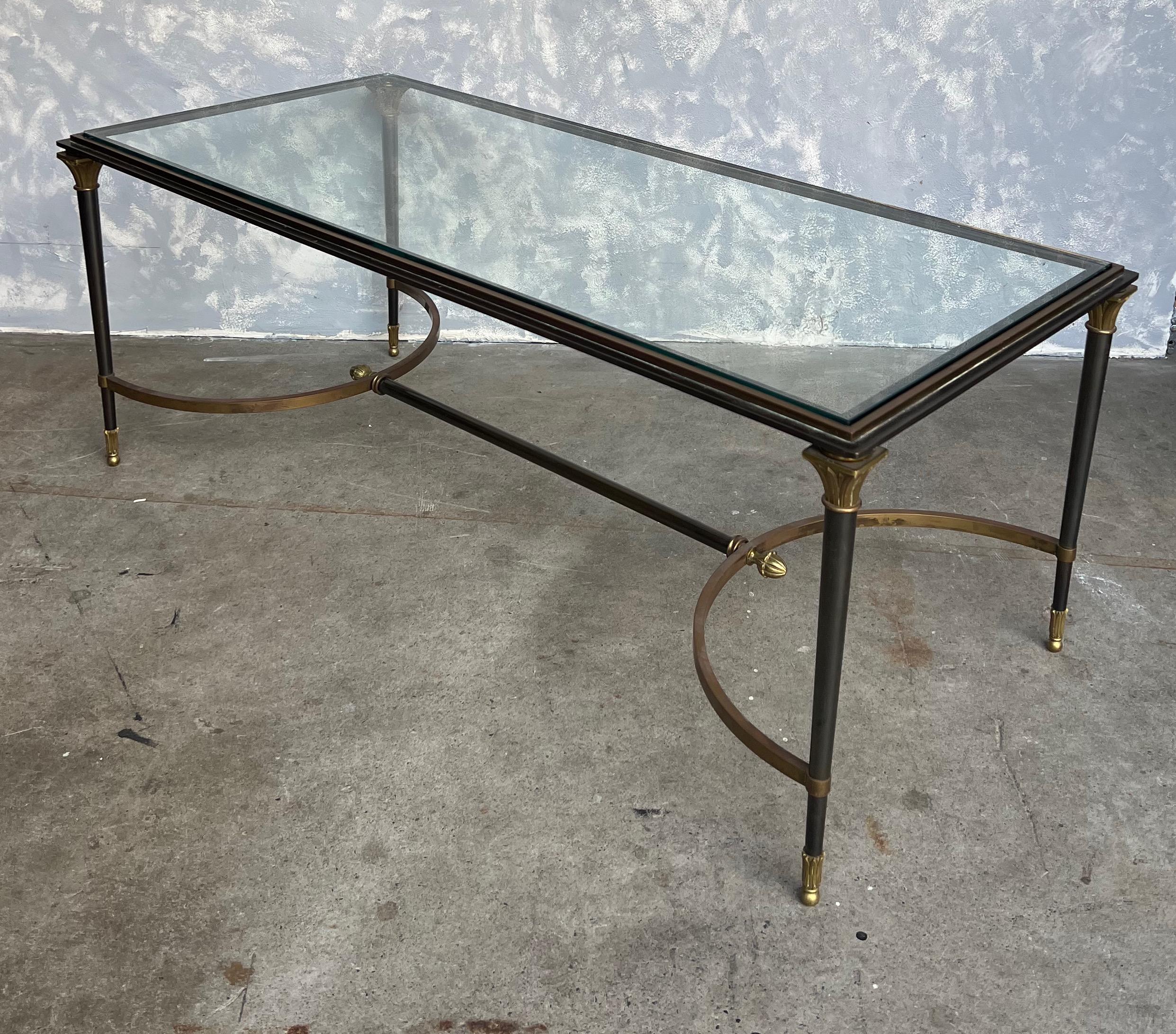 Neoclassical Style Bronze and Metal Coffee Table with Glass Top In Good Condition In Buchanan, NY