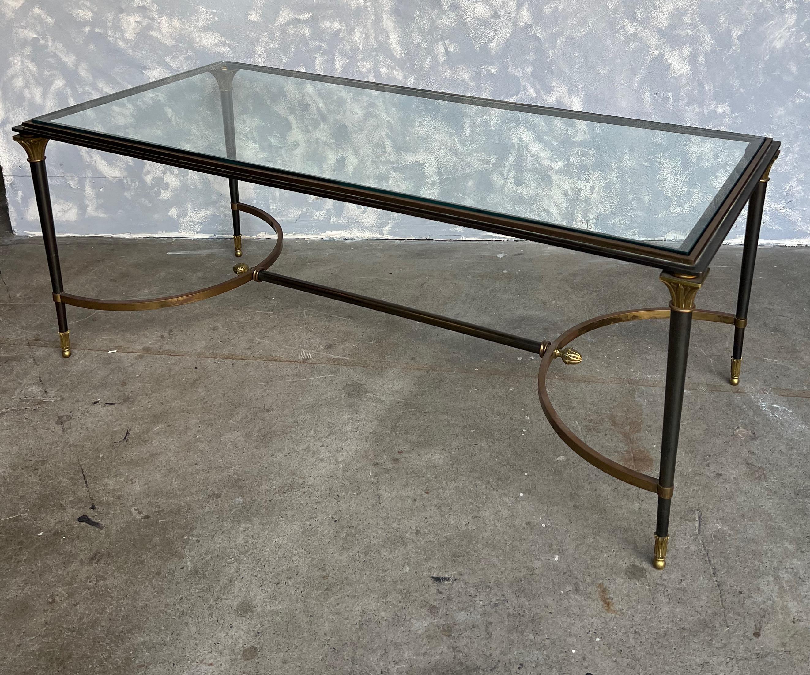 Neoclassical Style Bronze and Metal Coffee Table with Glass Top 2