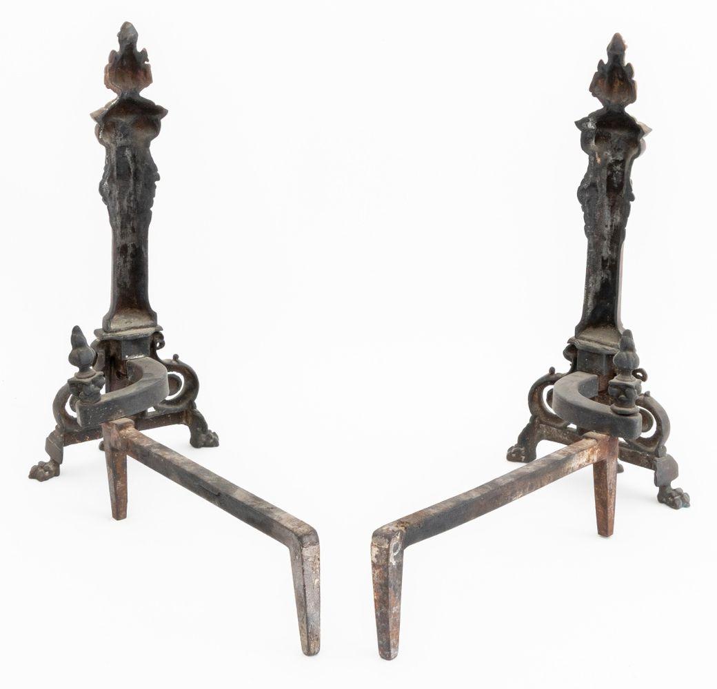 Neoclassical Style Bronze Andirons, Pair For Sale 1