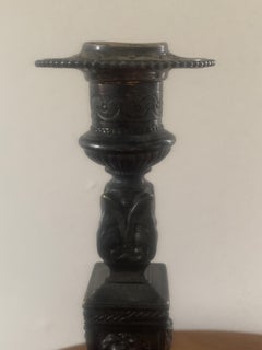 Neoclassical Style Bronze Candlesticks with Lion Heads, a Pair