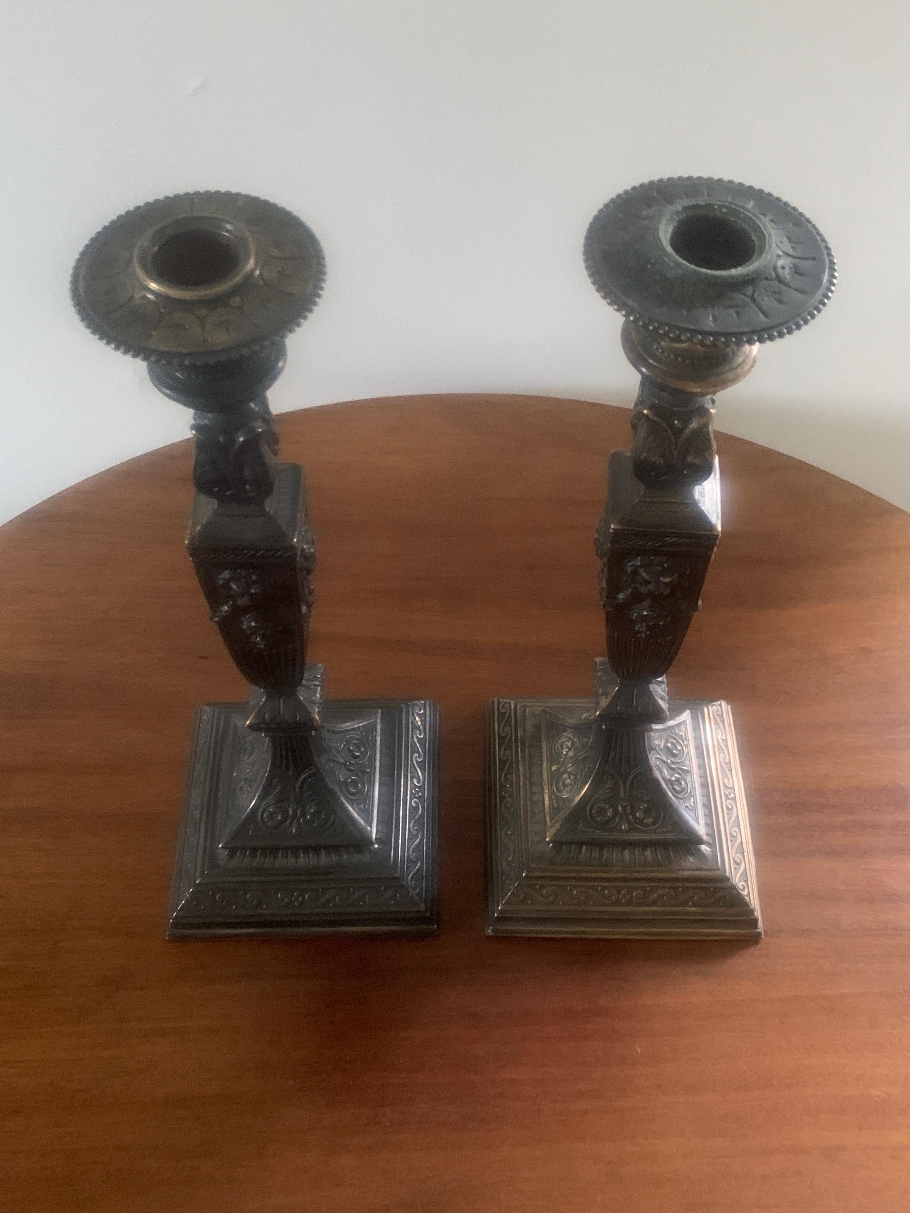 Neoclassical Style Bronze Candlesticks with Lion Heads, a Pair For Sale 4