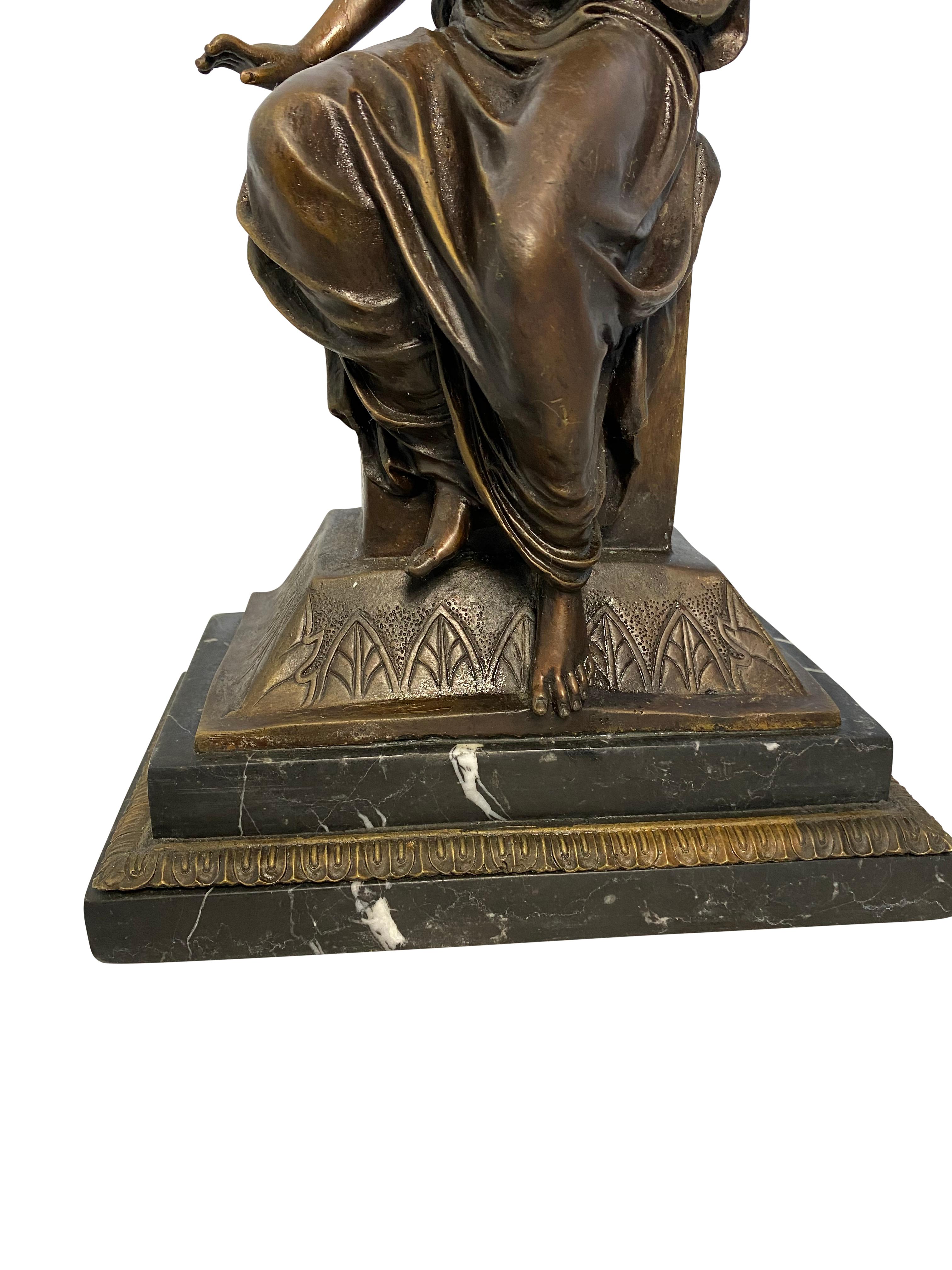 Cast Neoclassical Style Bronze Lady on Detailed Plinth Base, 20th Century For Sale