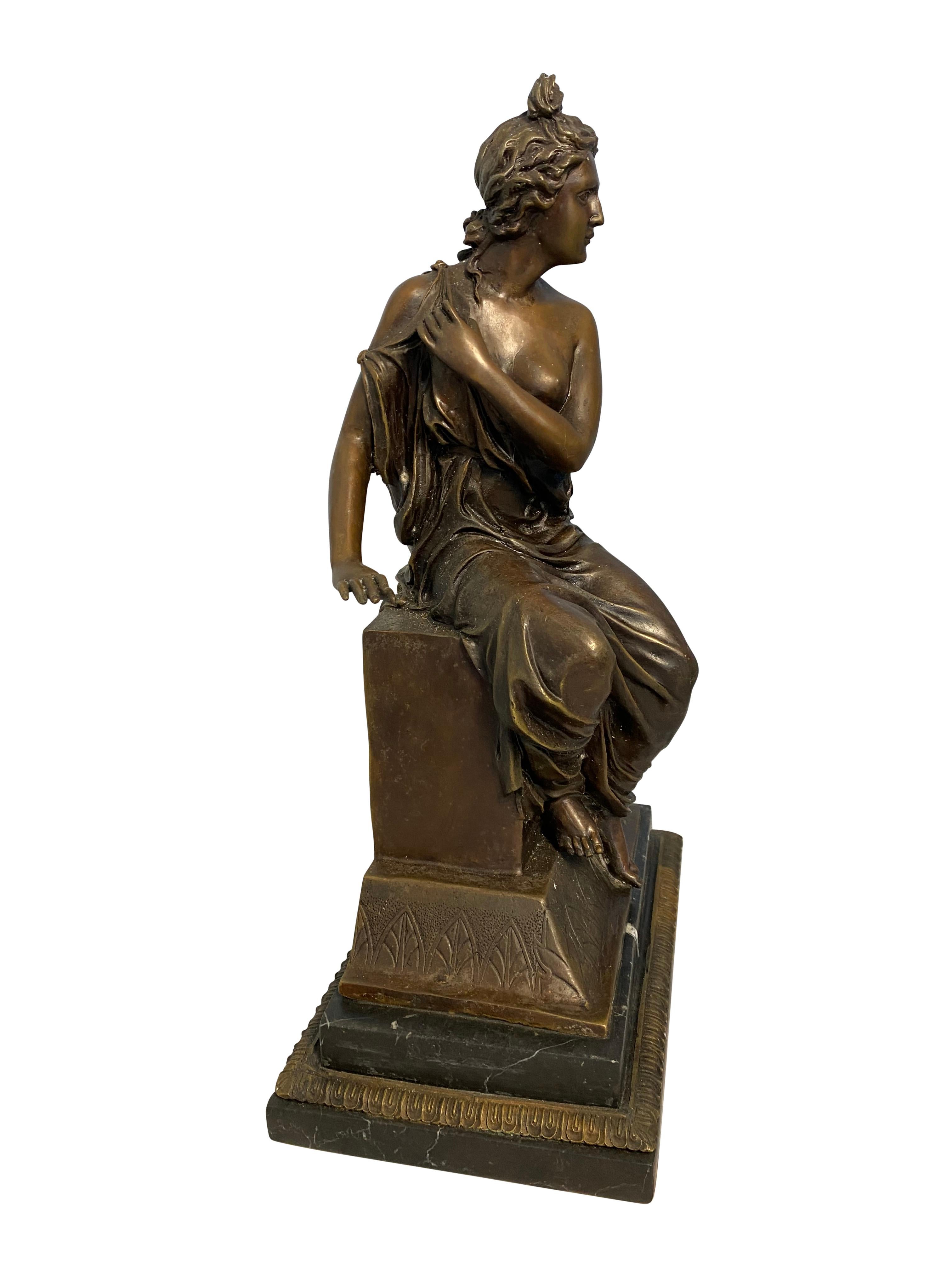 Neoclassical Style Bronze Lady on Detailed Plinth Base, 20th Century In Good Condition For Sale In London, GB