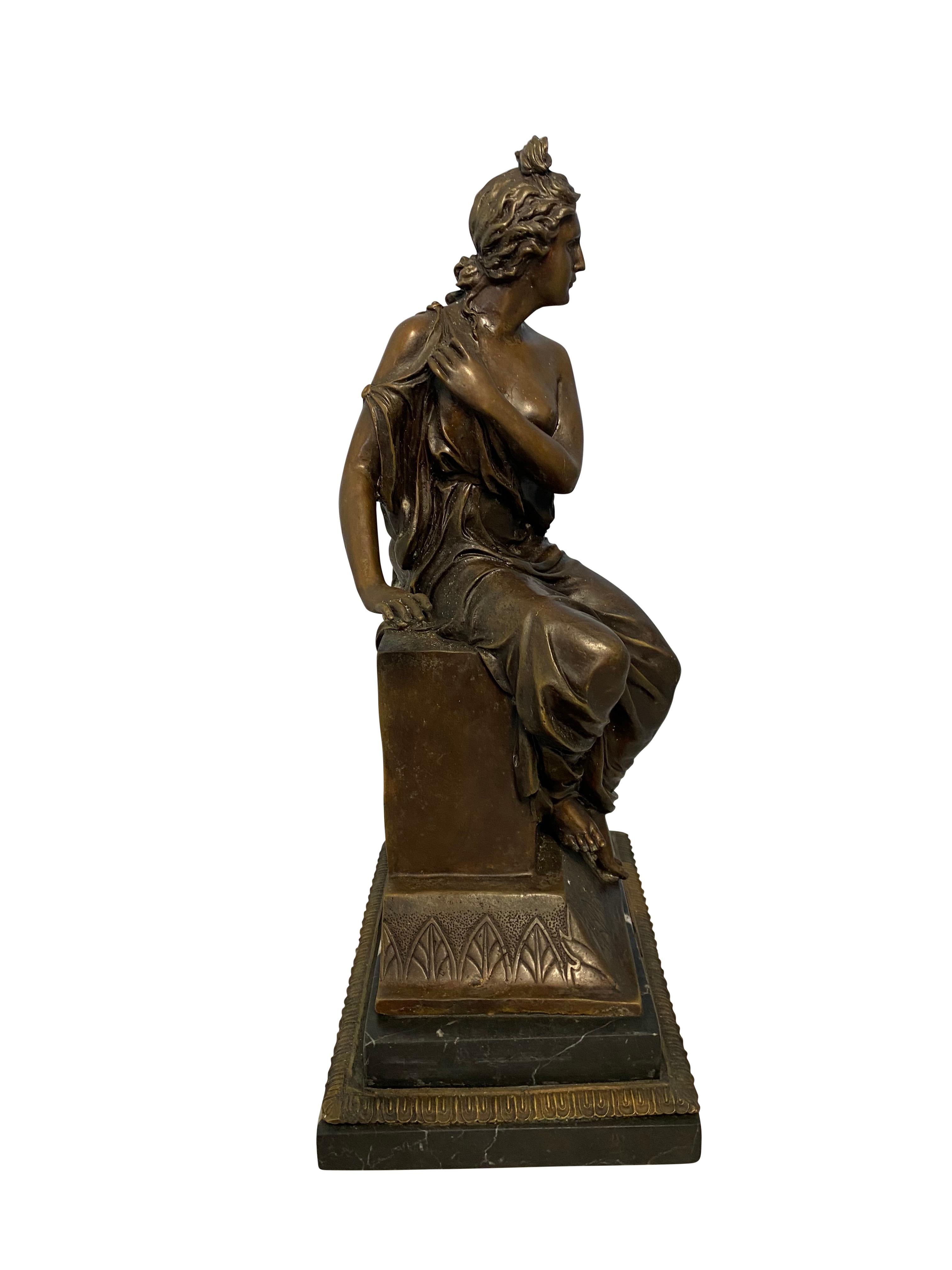 Neoclassical Style Bronze Lady on Detailed Plinth Base, 20th Century For Sale 1