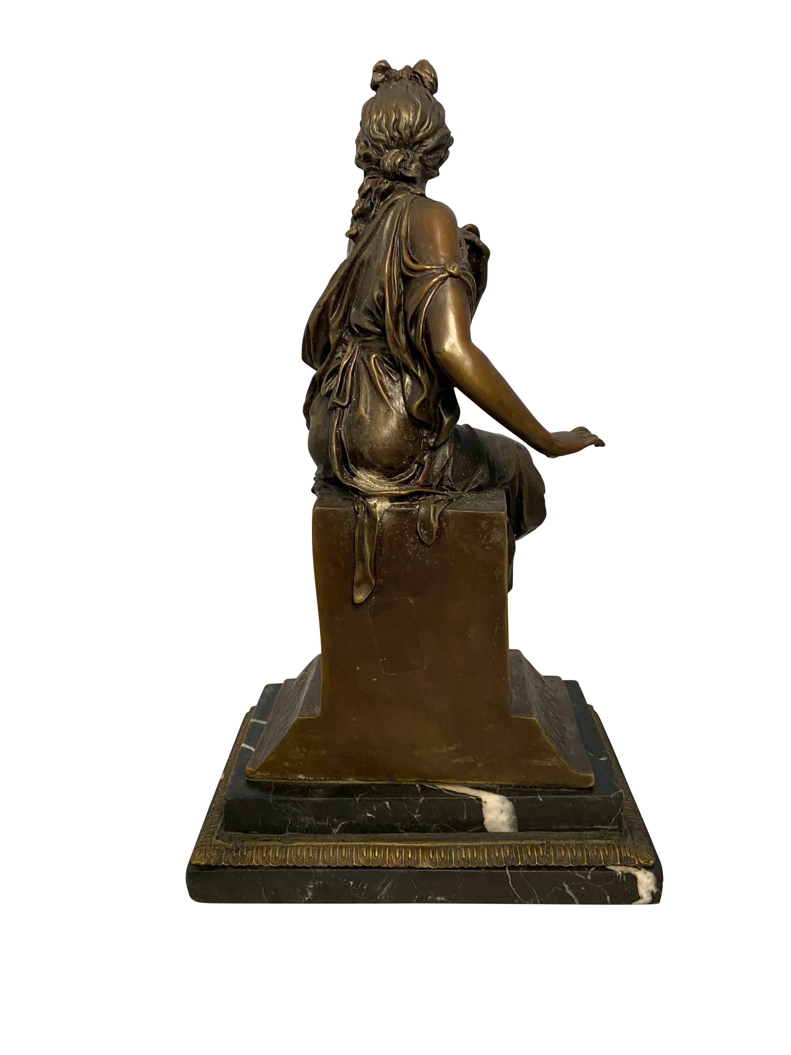Neoclassical Style Bronze Lady on Detailed Plinth Base, 20th Century For Sale 2