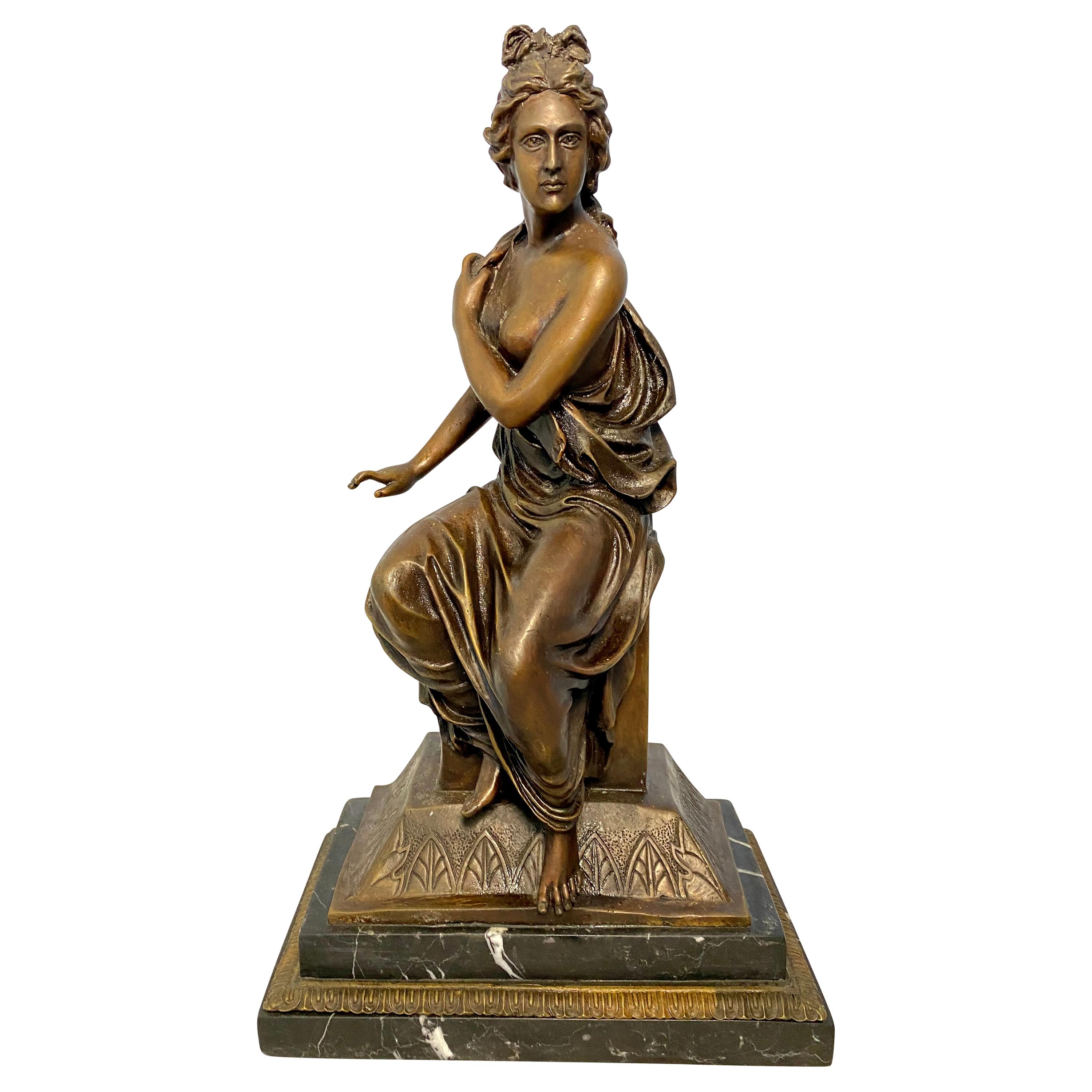 Neoclassical Style Bronze Lady on Detailed Plinth Base, 20th Century For Sale