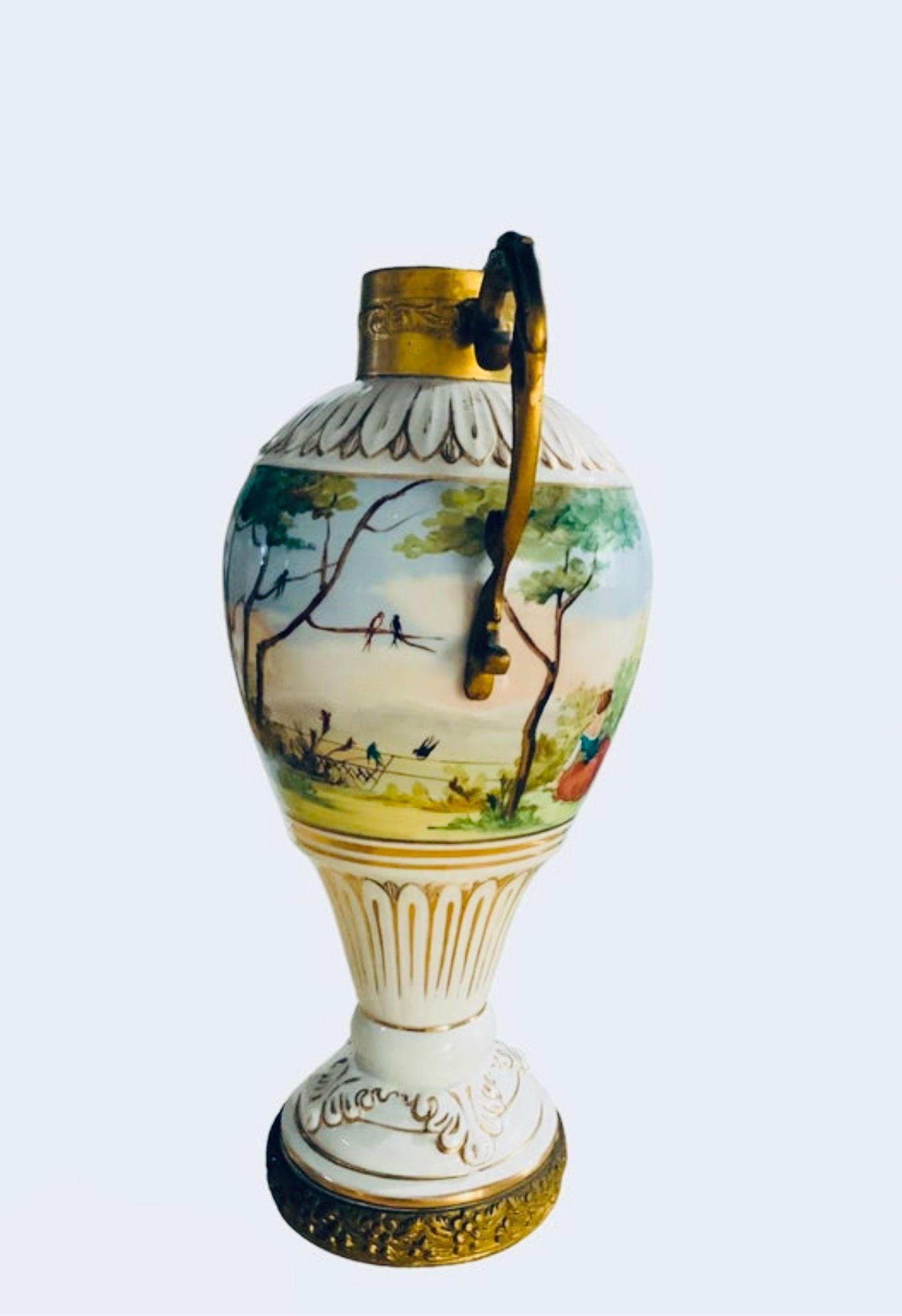 Neoclassical Style Bronze Mounted Hand Painted Porcelain Urn For Sale 5