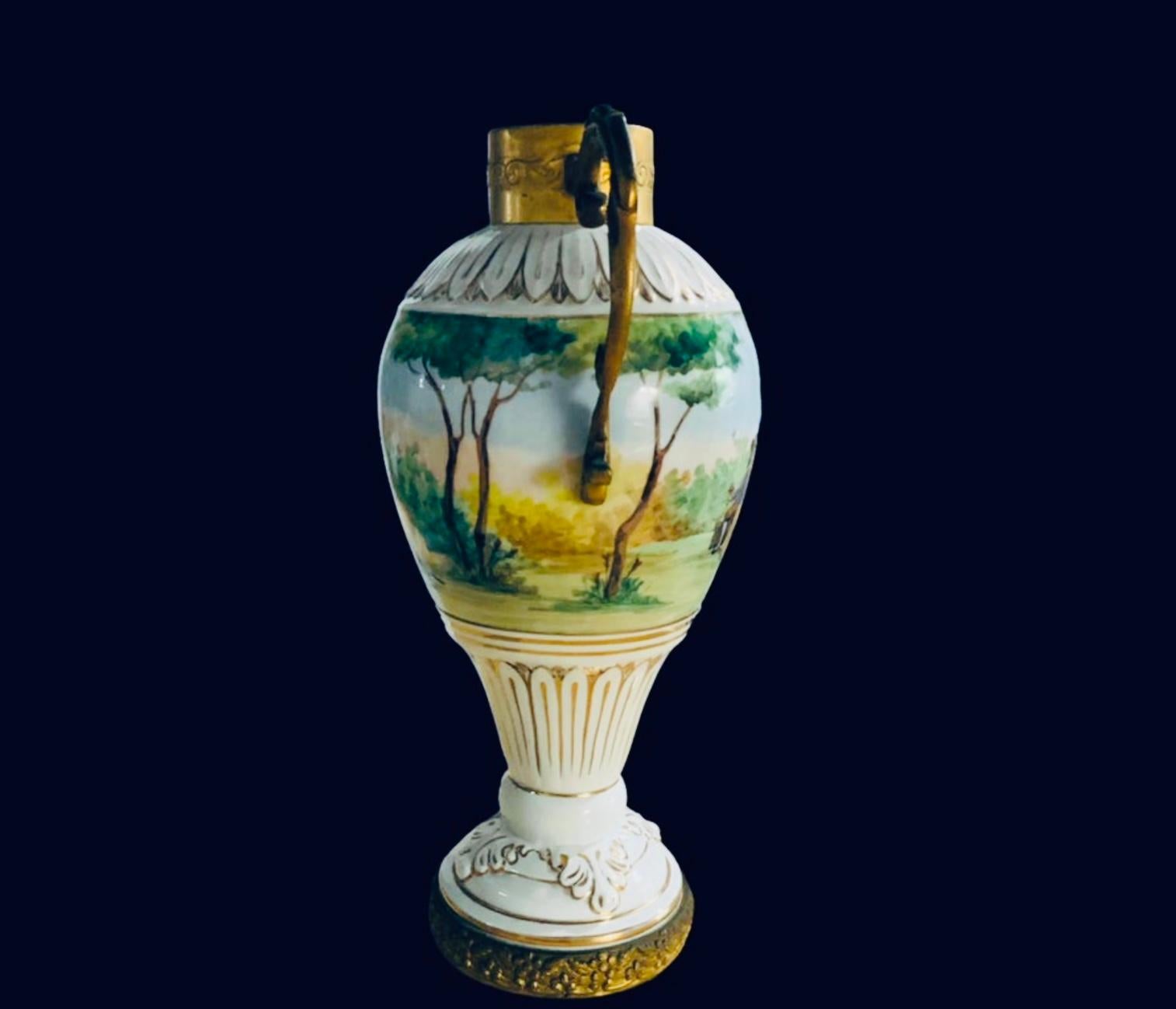 Neoclassical Style Bronze Mounted Hand Painted Porcelain Urn For Sale 6