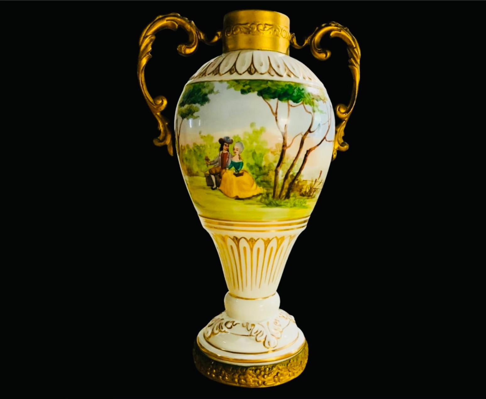 Neoclassical Style Bronze Mounted Hand Painted Porcelain Urn For Sale 7