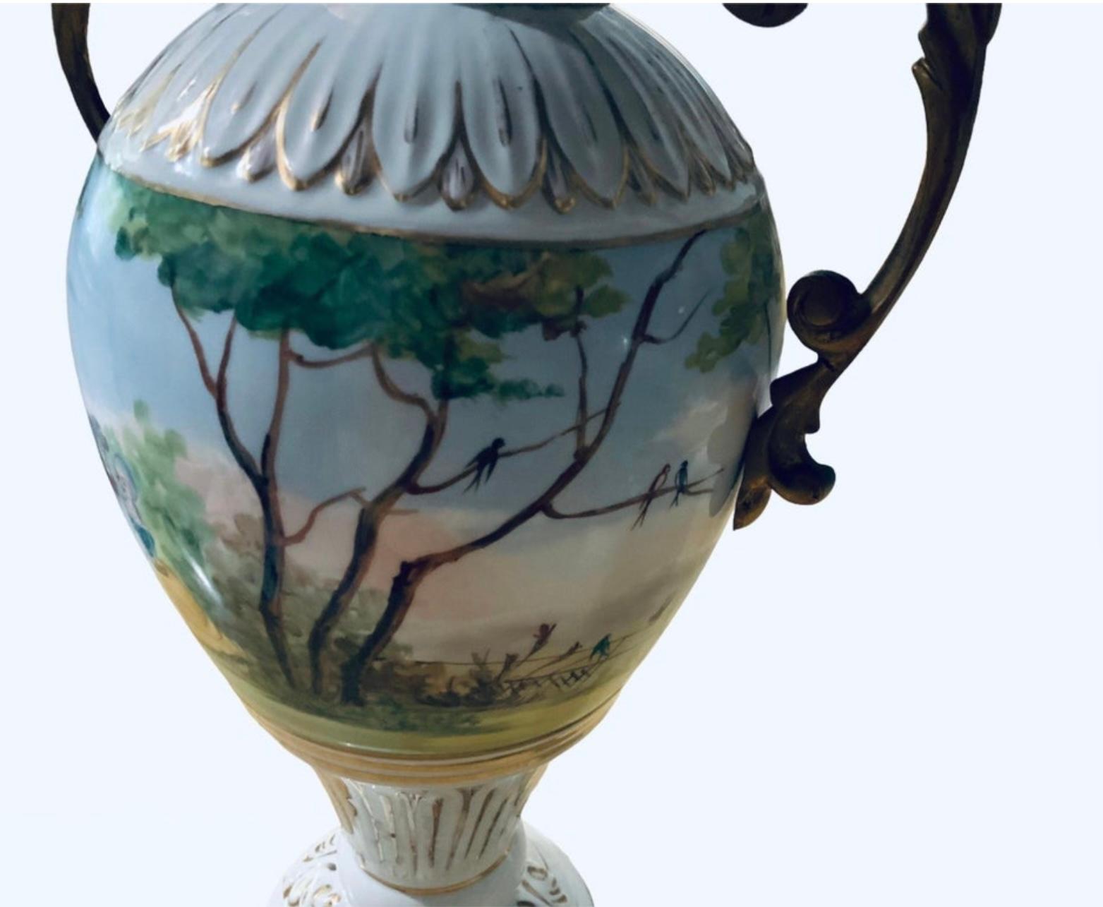 Neoclassical Style Bronze Mounted Hand Painted Porcelain Urn In Good Condition For Sale In Guaynabo, PR