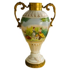 Neoclassical Style Bronze Mounted Hand Painted Porcelain Urn