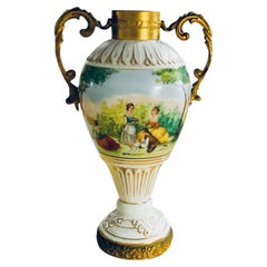 Neoclassical Style Bronze Mounted Hand Painted Porcelain Urn