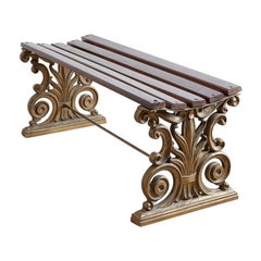 Used Neoclassical Style Bronzed Iron and Wood Garden Bench