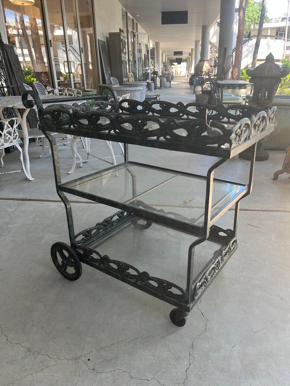 Neoclassical Style Brown Jordan Aluminum Bar Cart 2