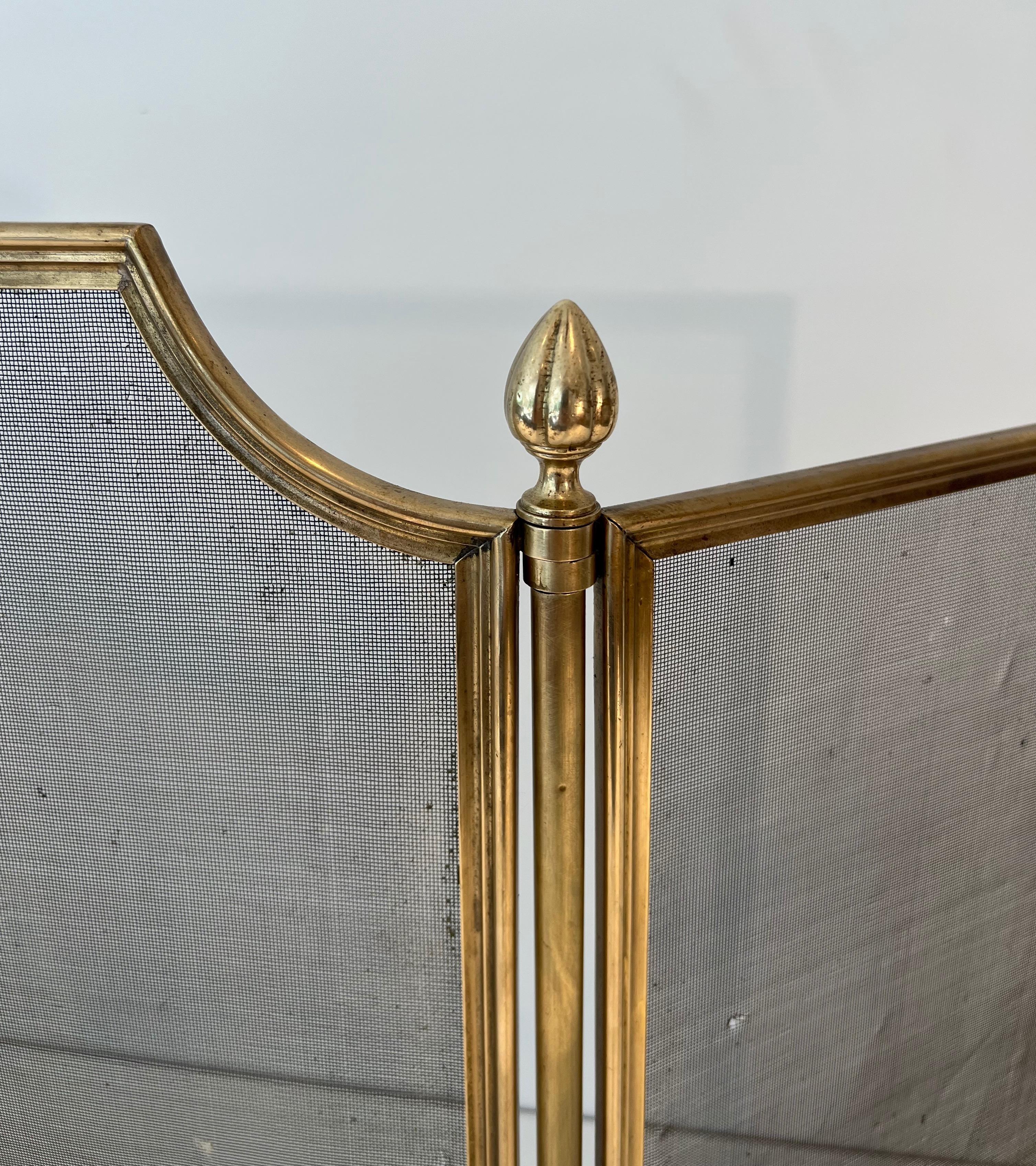 Kaminschirm im neoklassischen Stil aus gebürstetem Stahl, Messing und Grillen  im Angebot 4