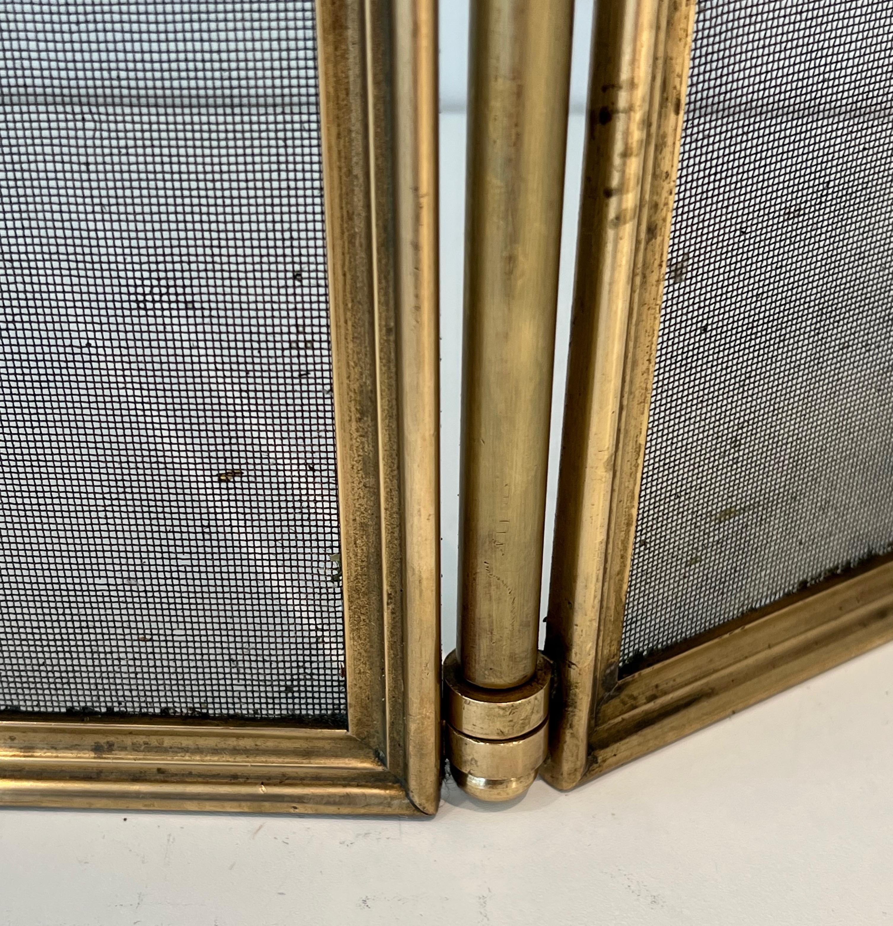 Neoclassical Style Brushed Steel, Brass and Grilling Fireplace Screen  For Sale 6