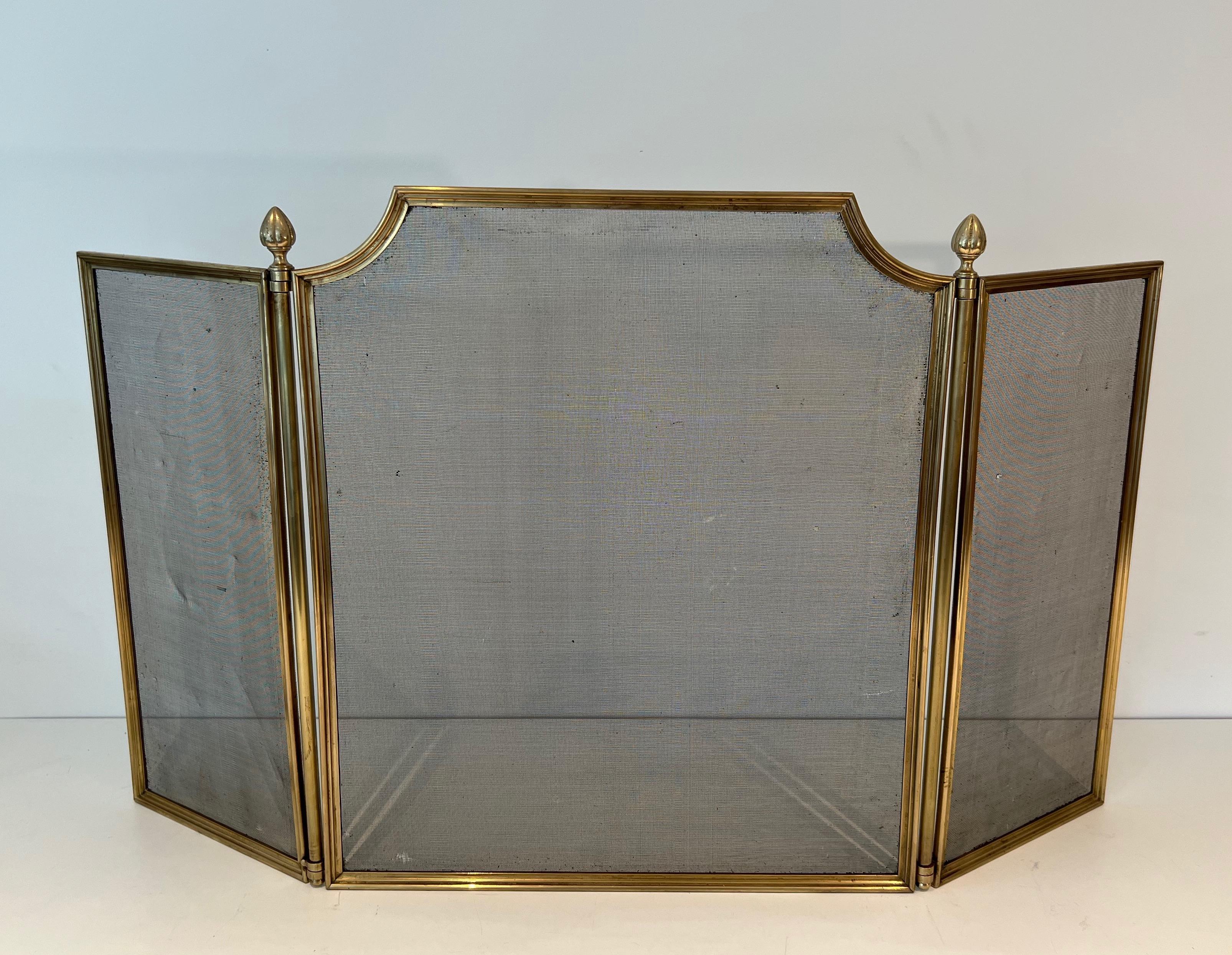 Neoclassical Style Brushed Steel, Brass and Grilling Fireplace Screen  For Sale 7